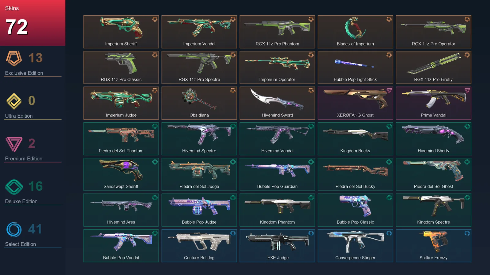 AP | Lv221 | Unranked | 72 Skin | 27 Agent | 110 Buddy