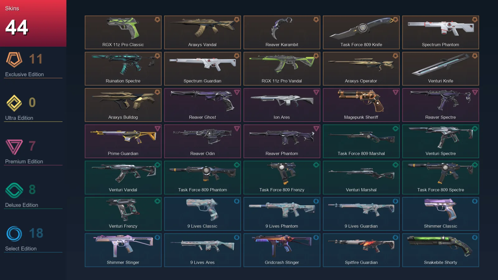 AP | Lv85 | Unranked | 44 Skin | 23 Agent | 50 Buddy