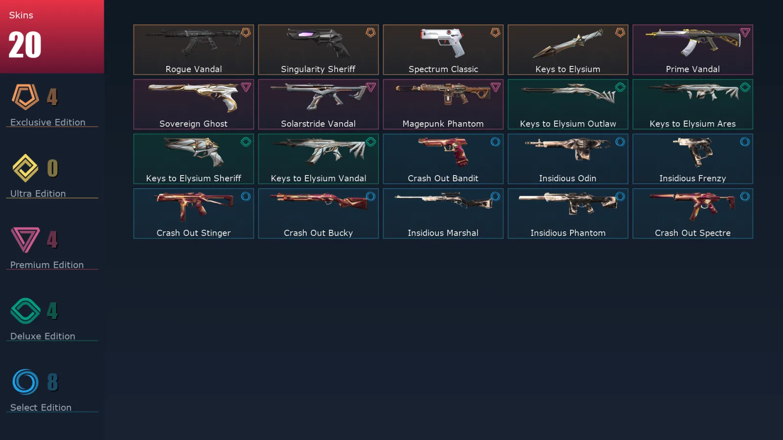 [Valorant] | EU | Level 46 | Diamond 1 | 14 Agents | 20 Skins
