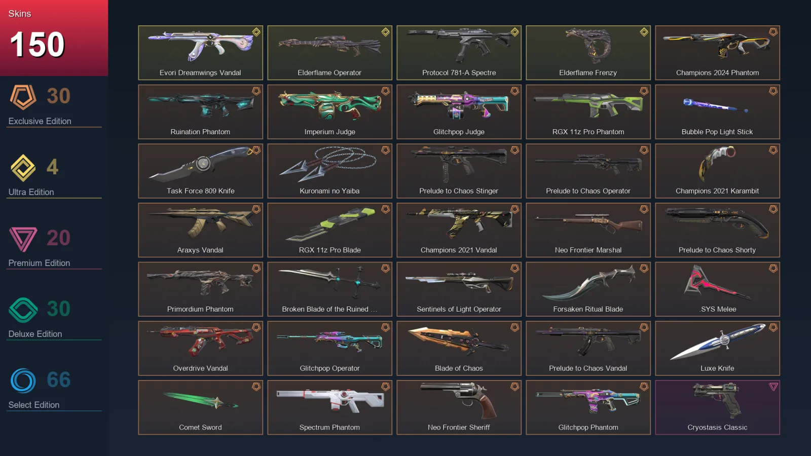 NA | Lv109 | Unranked | 150 Skin | 26 Agent | 102 Buddy