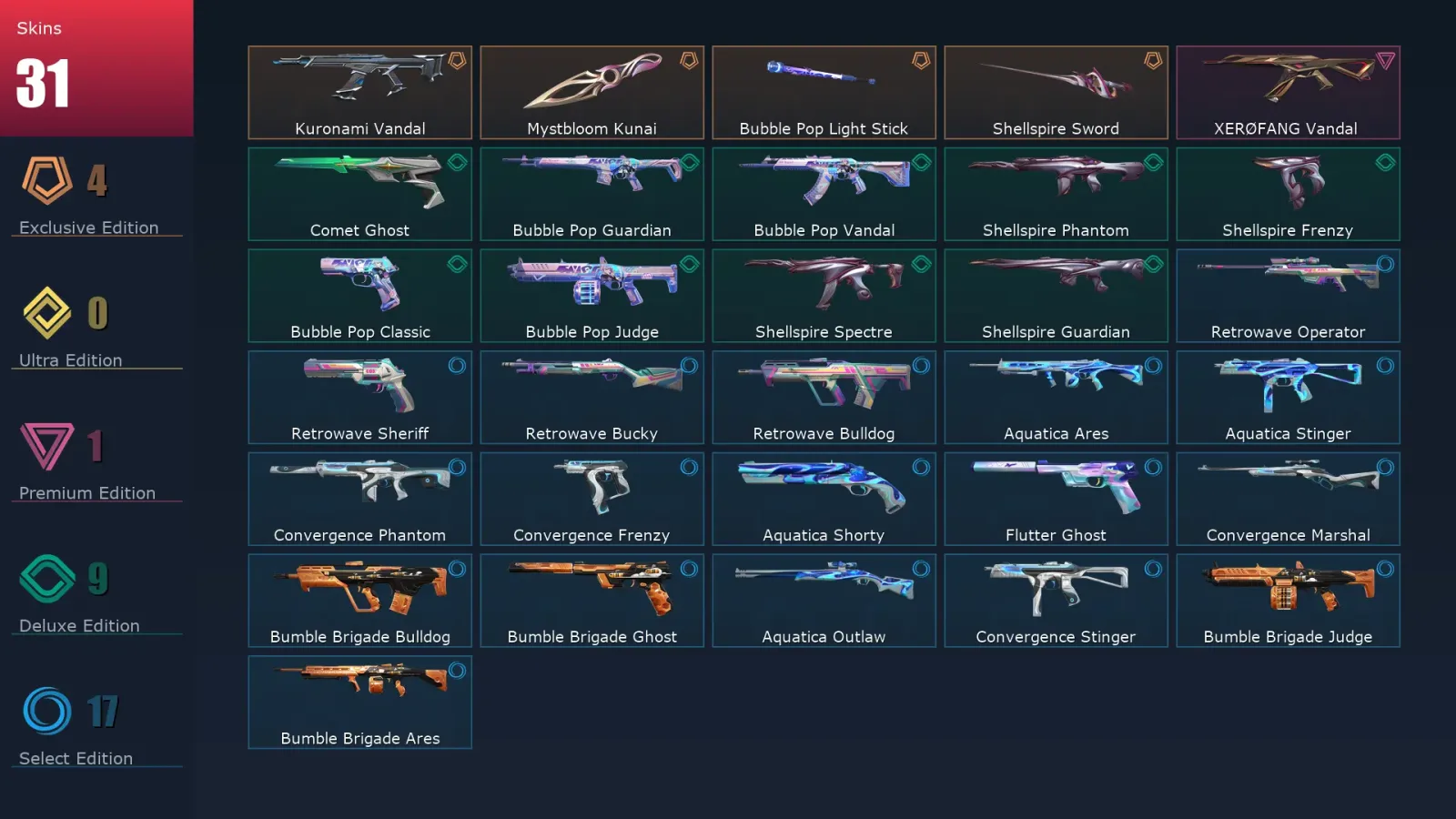 [Valorant] | EU | Level 87 | Bronze 3 | 16 Agents | 31 Skins