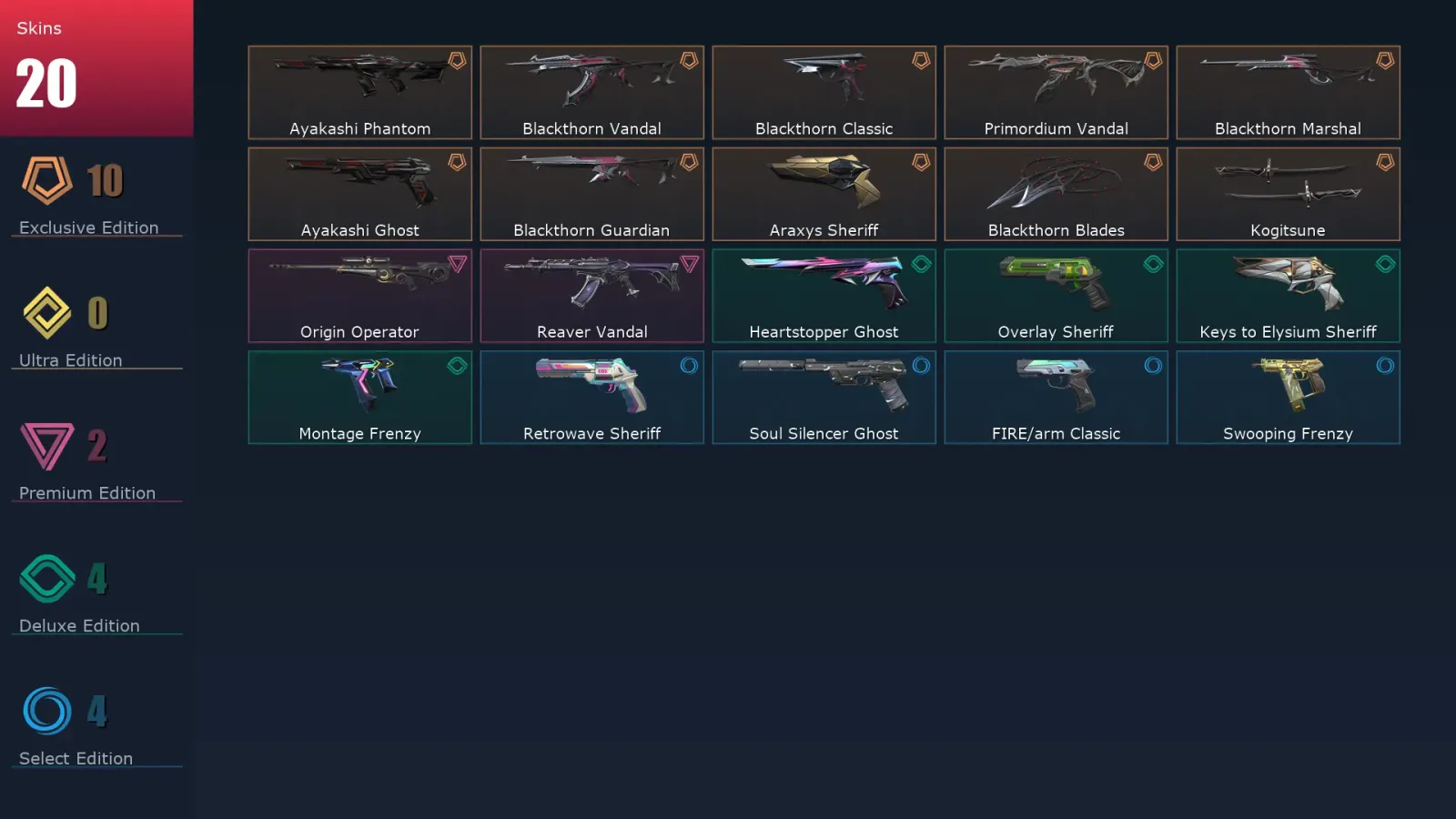 [Valorant] | EU | Level 158 | Diamond 2 | 29 Agents | 20 Skins