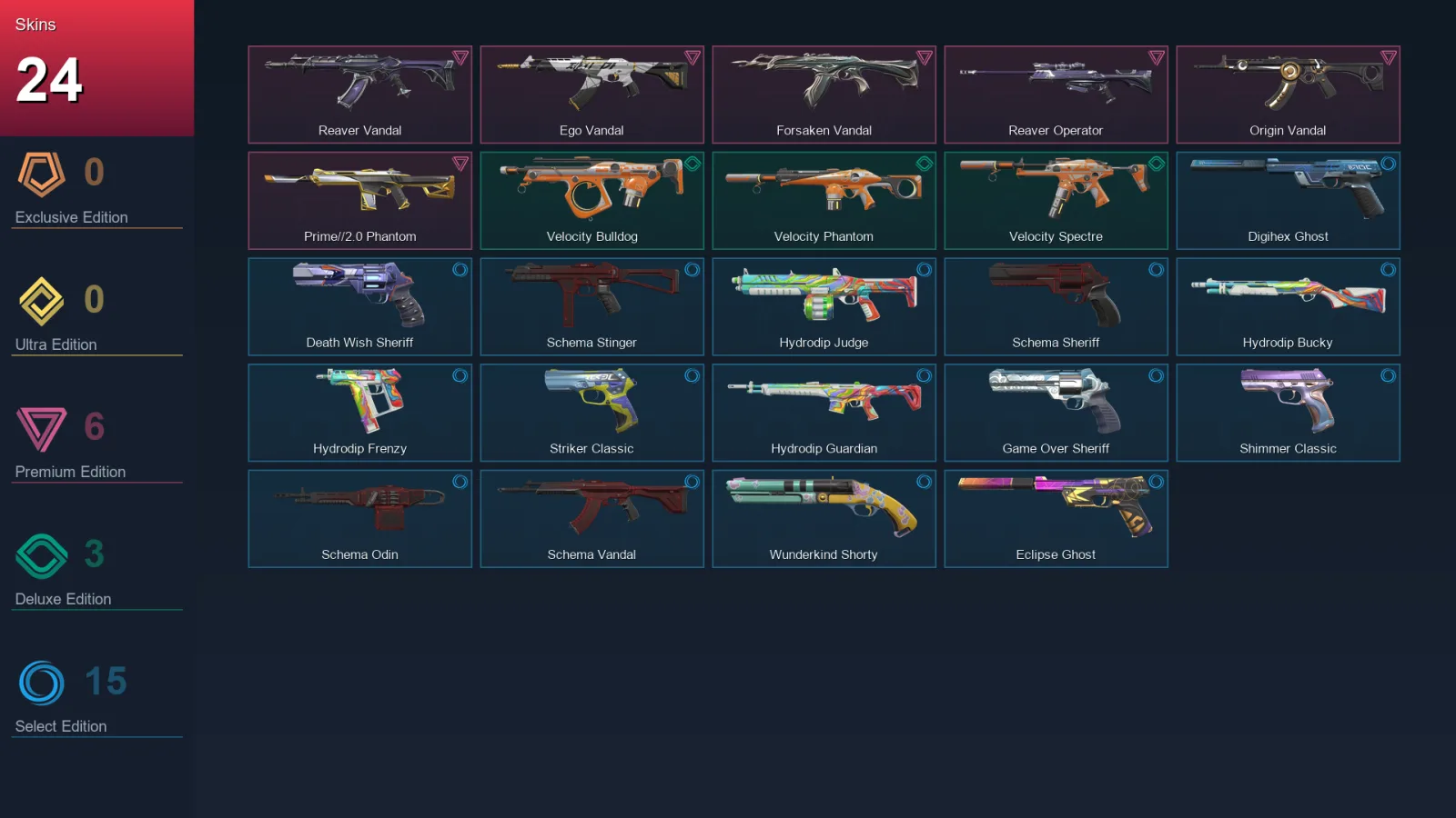 NA | Lv145 | Unranked | 24 Skin | 22 Agent | 63 Buddy
