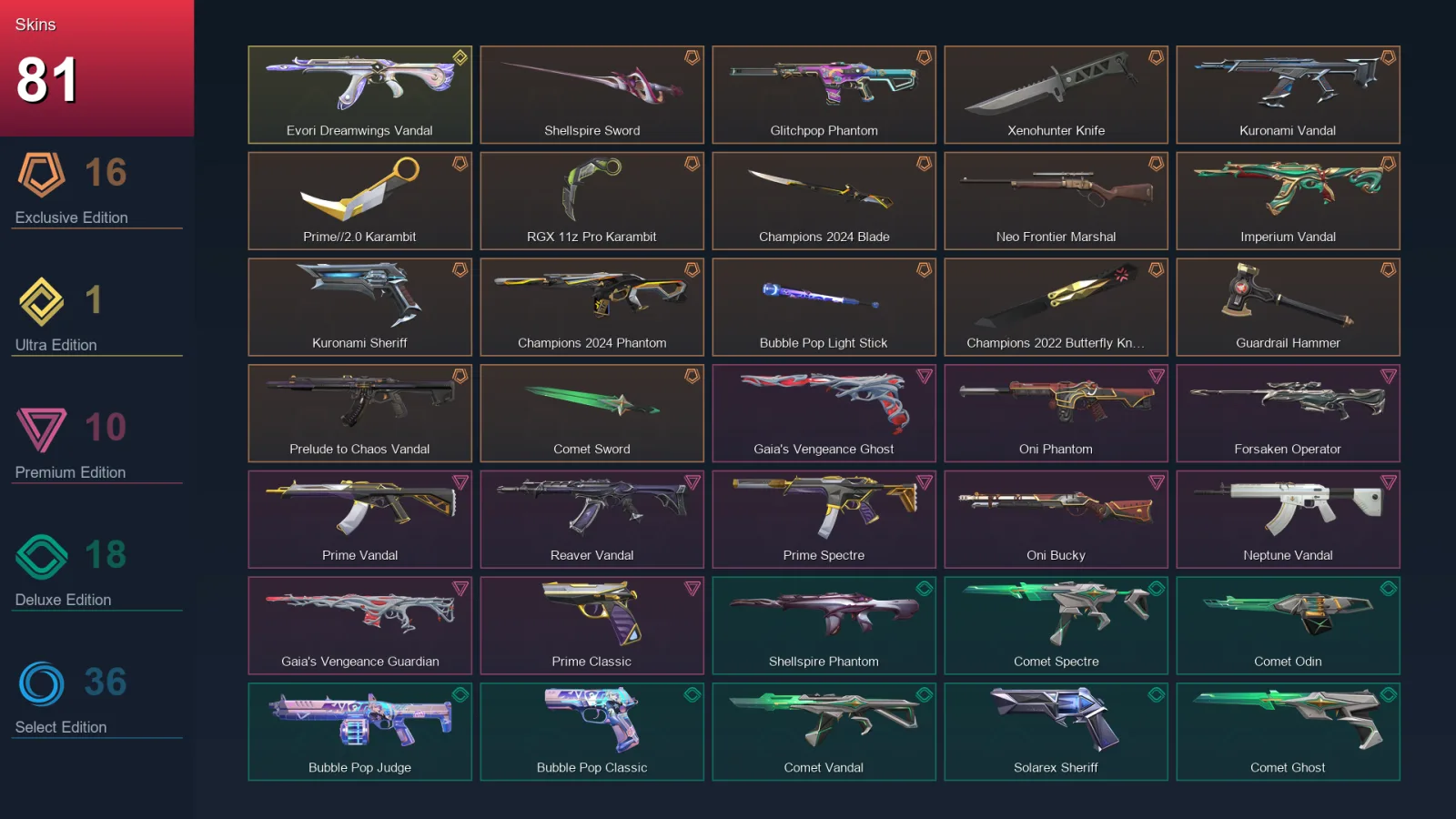 EU | Lv194 | Unranked | 81 Skin | 28 Agent | 92 Buddy