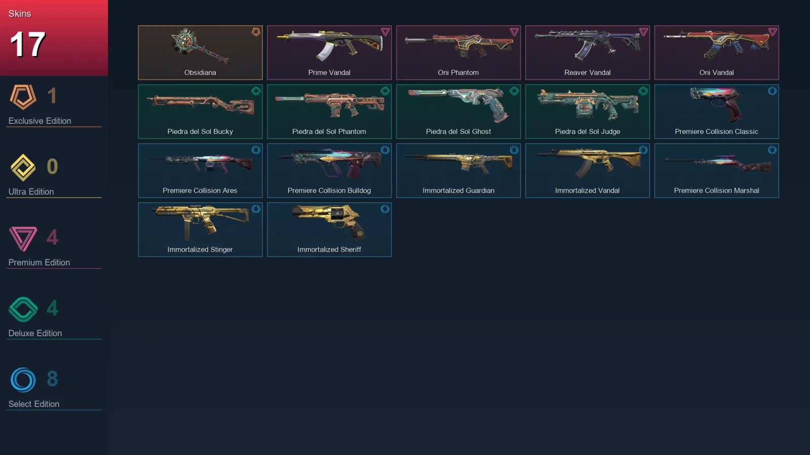 EU | Obsidiana | Prime Vandal | Oni Phantom | Reaver Vandal | 17 Skin | 16 Agent | 23 Buddy | Lv51