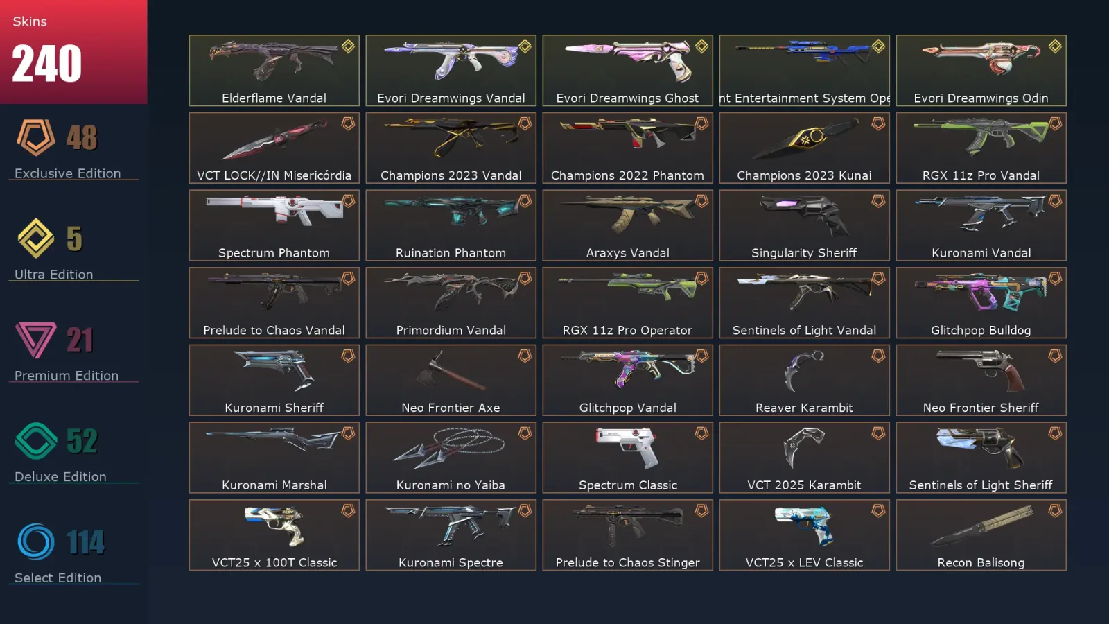 [Valorant] | EU | Level 248 | 29 Agents | 240 Skins