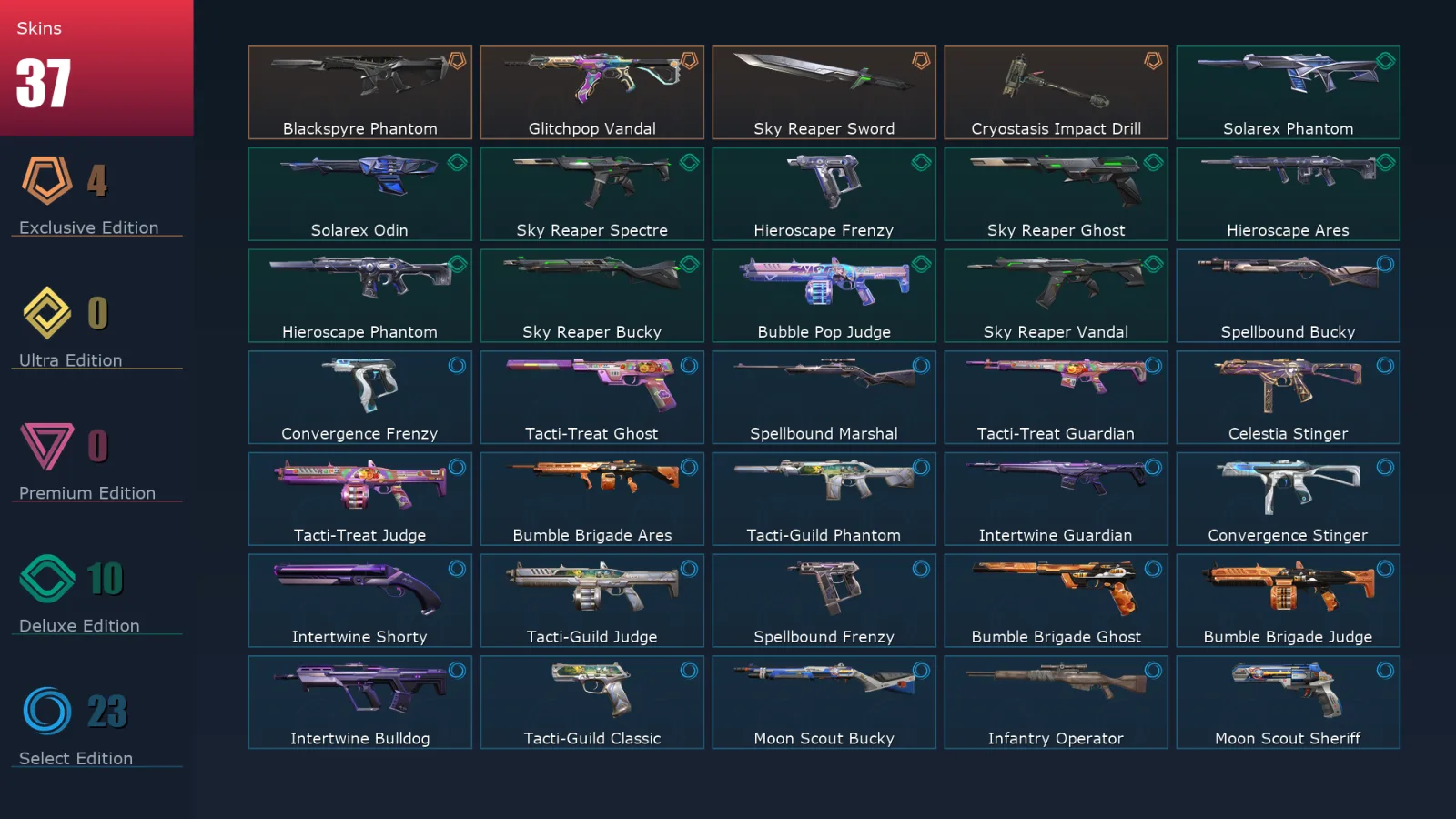 [Valorant] | EU | Level 70 | Gold 1 | 22 Agents | 37 Skins