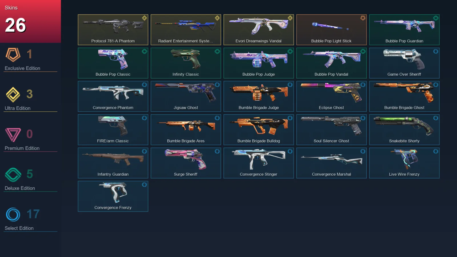 EU | Lv188 | Unranked | 26 Skin | 28 Agent | 88 Buddy