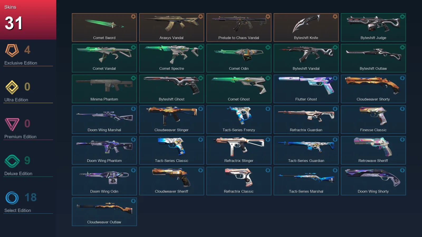 EU | Lv132 | Unranked | 31 Skin | 27 Agent | 60 Buddy