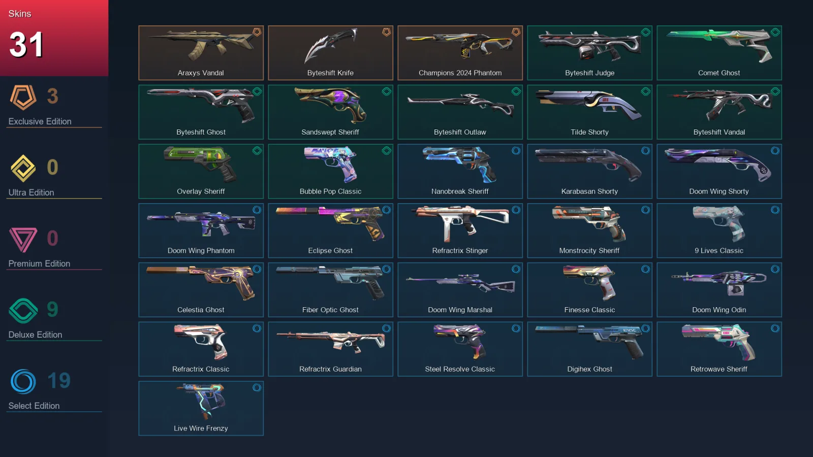AP | Lv361 | Unranked | 31 Skin | 28 Agent | 101 Buddy — Valorant account