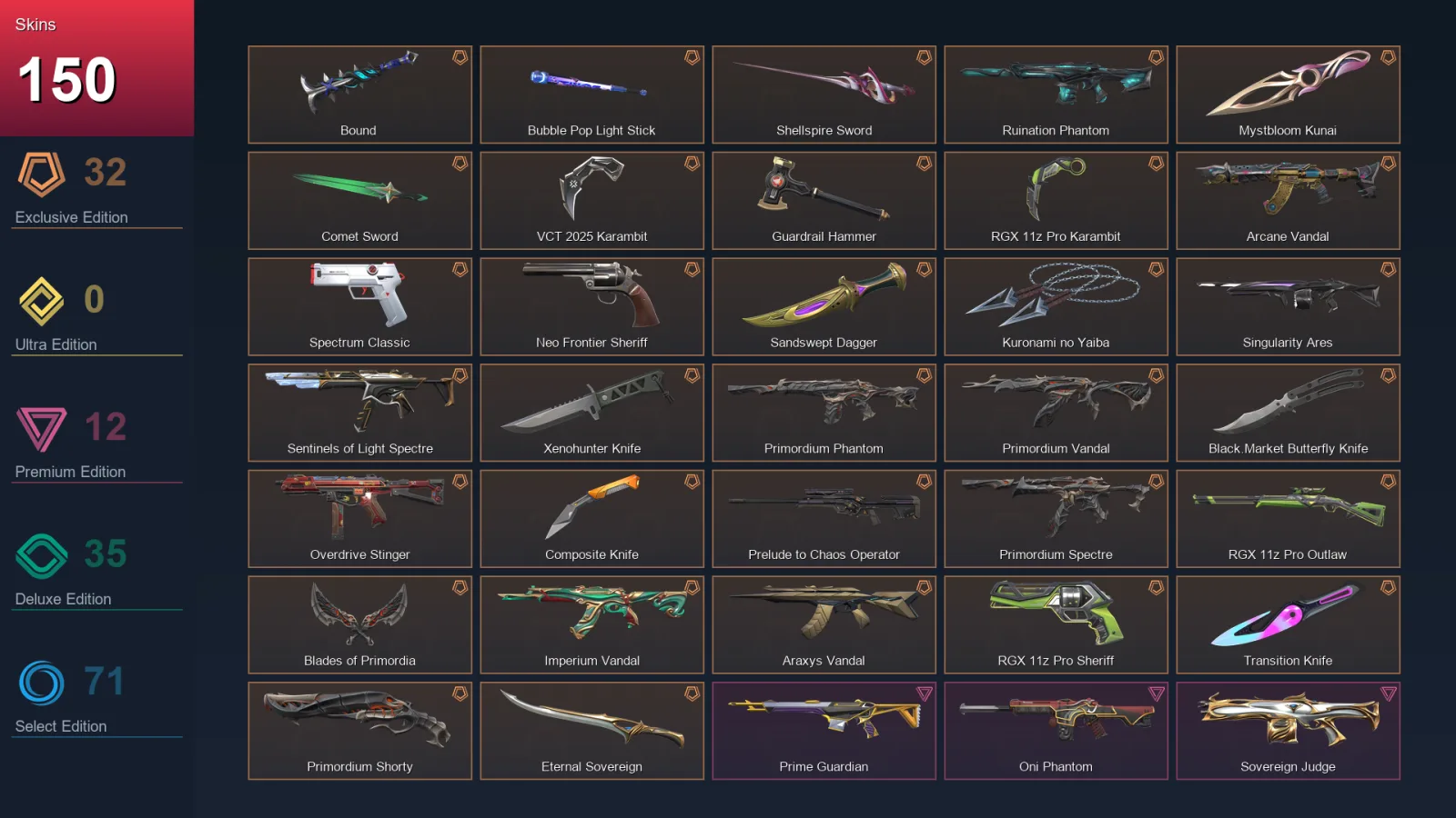 EU | Lv173 | Unranked | 150 Skin | 26 Agent | 114 Buddy
