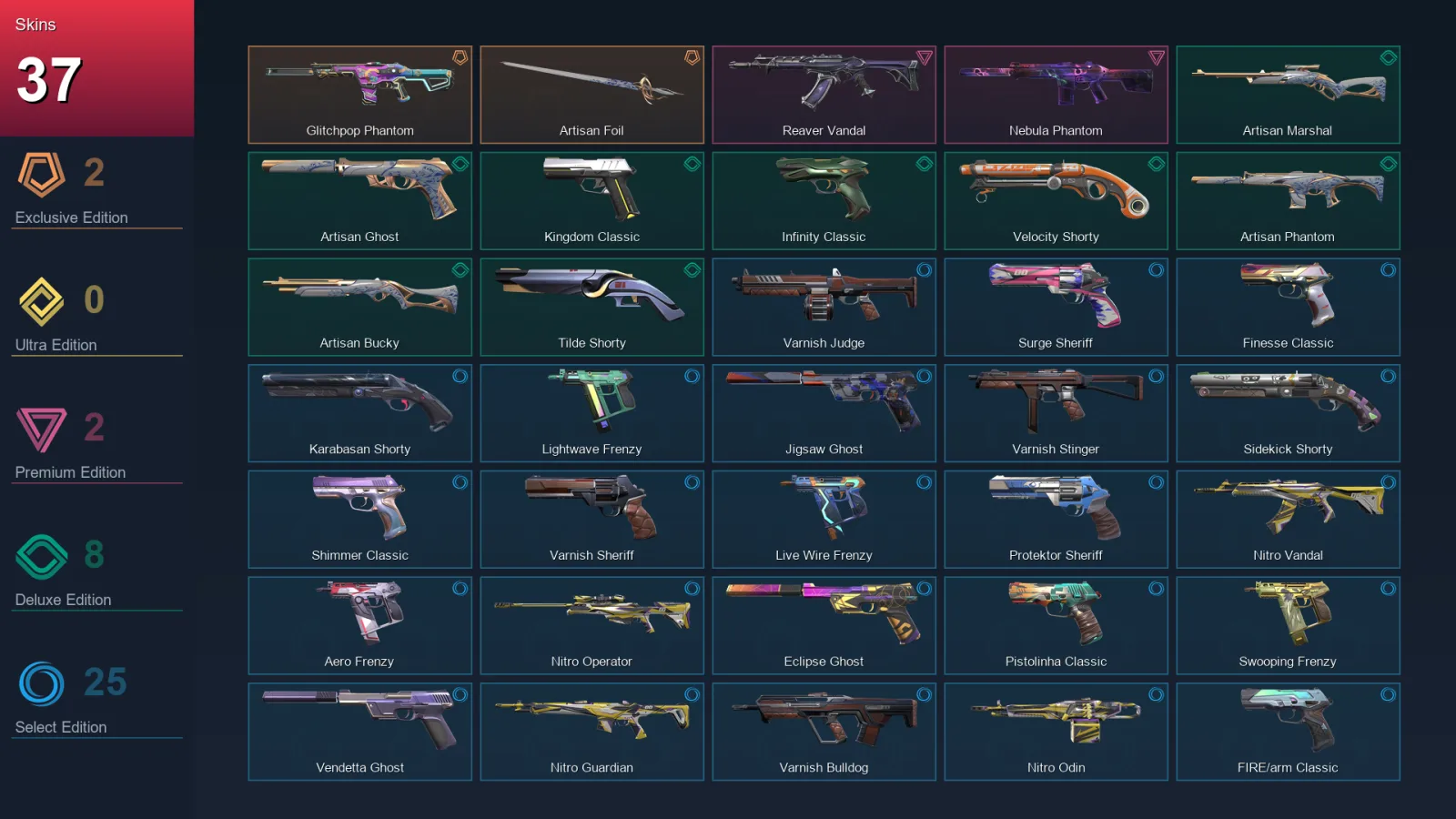 EU | Glitchpop Phantom | Artisan Foil | Reaver Vandal | Nebula Phantom | 37 Skin | 22 Agent | 96 Buddy | Lv315