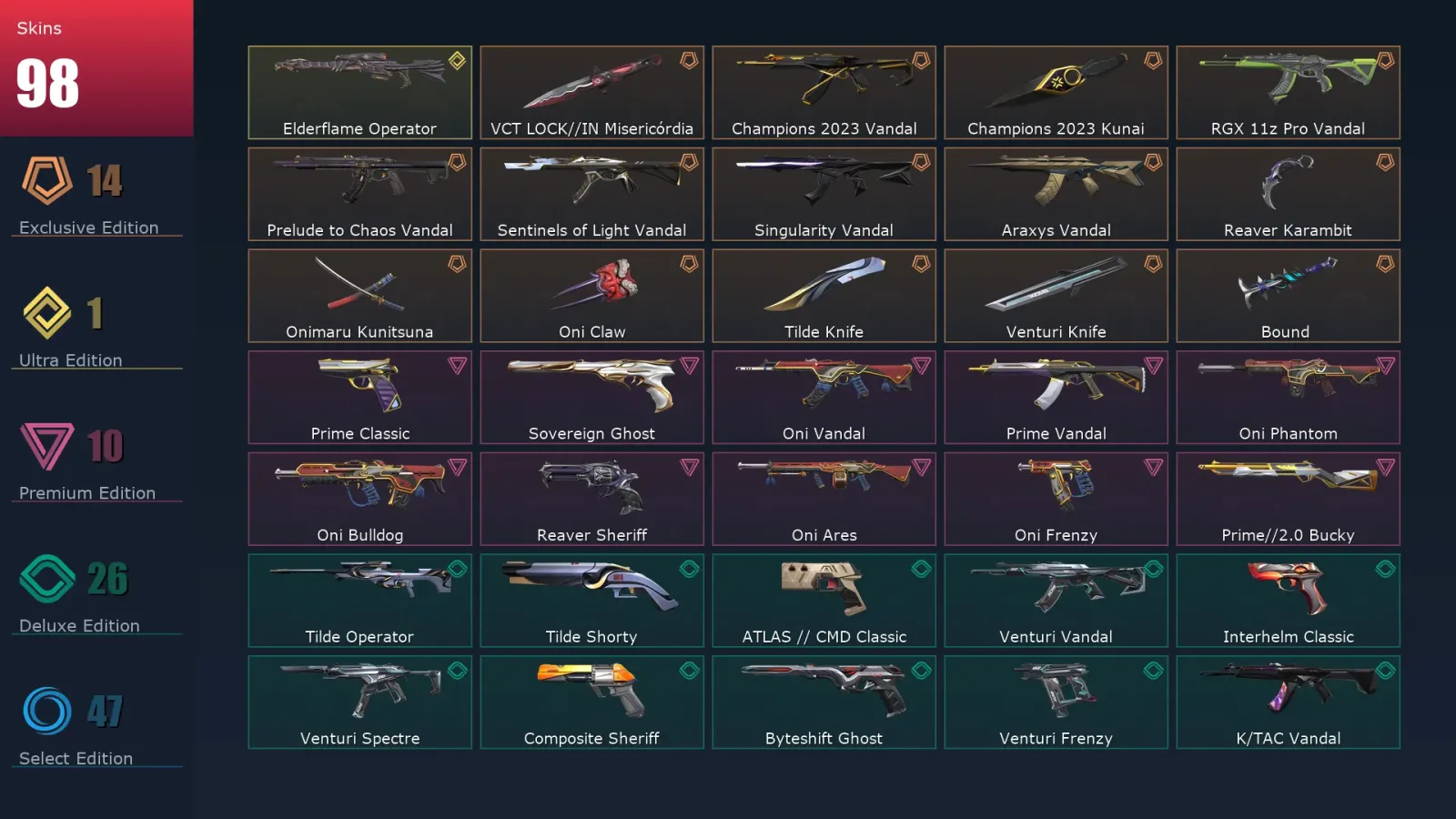 [Valorant] | EU | Level 209 | 28 Agents | 98 Skins — Valorant account