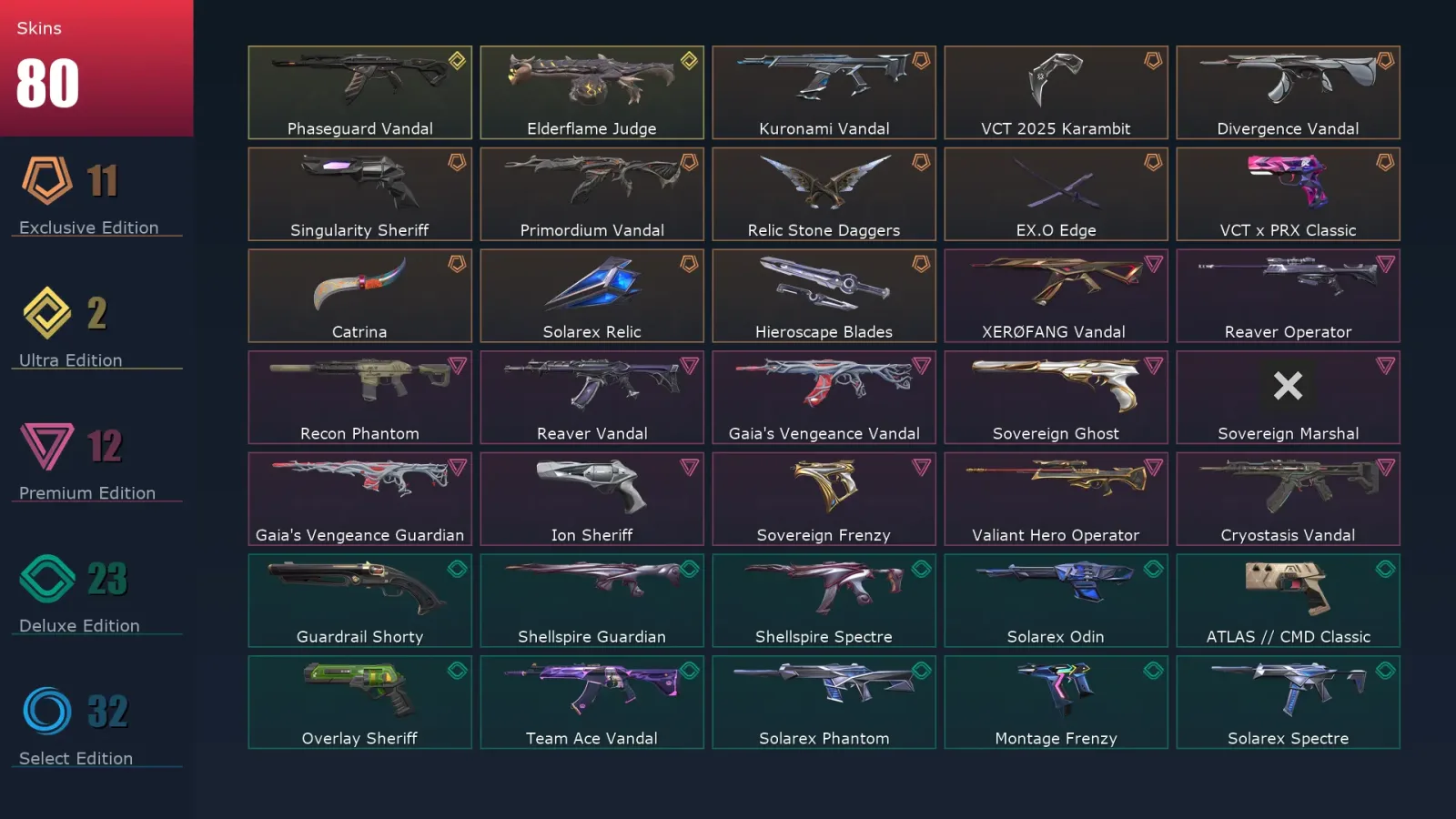 [Valorant] | EU | Level 208 | 29 Agents | 80 Skins