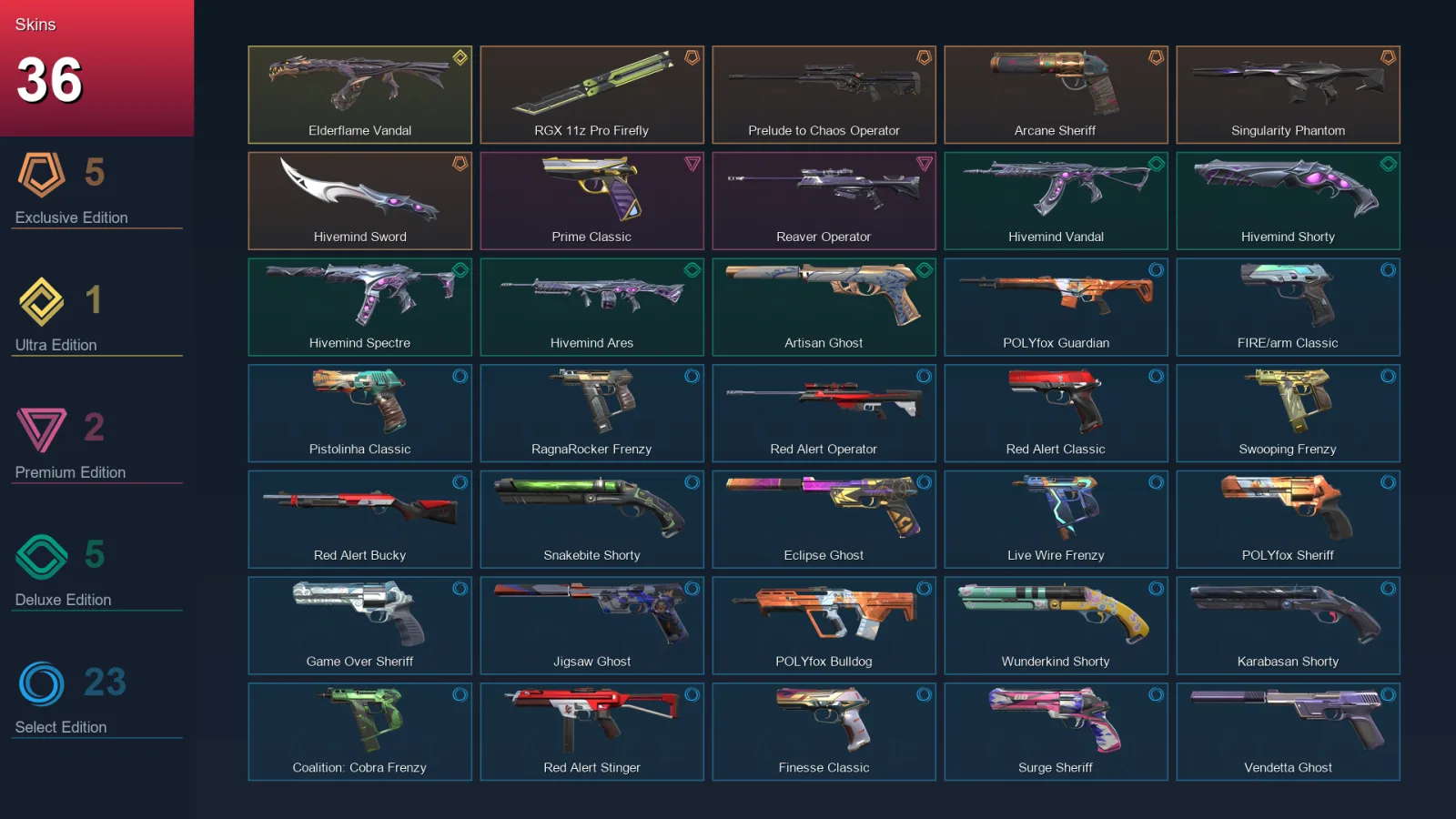 EU | Lv169 | Unranked | 36 Skin | 24 Agent | 80 Buddy