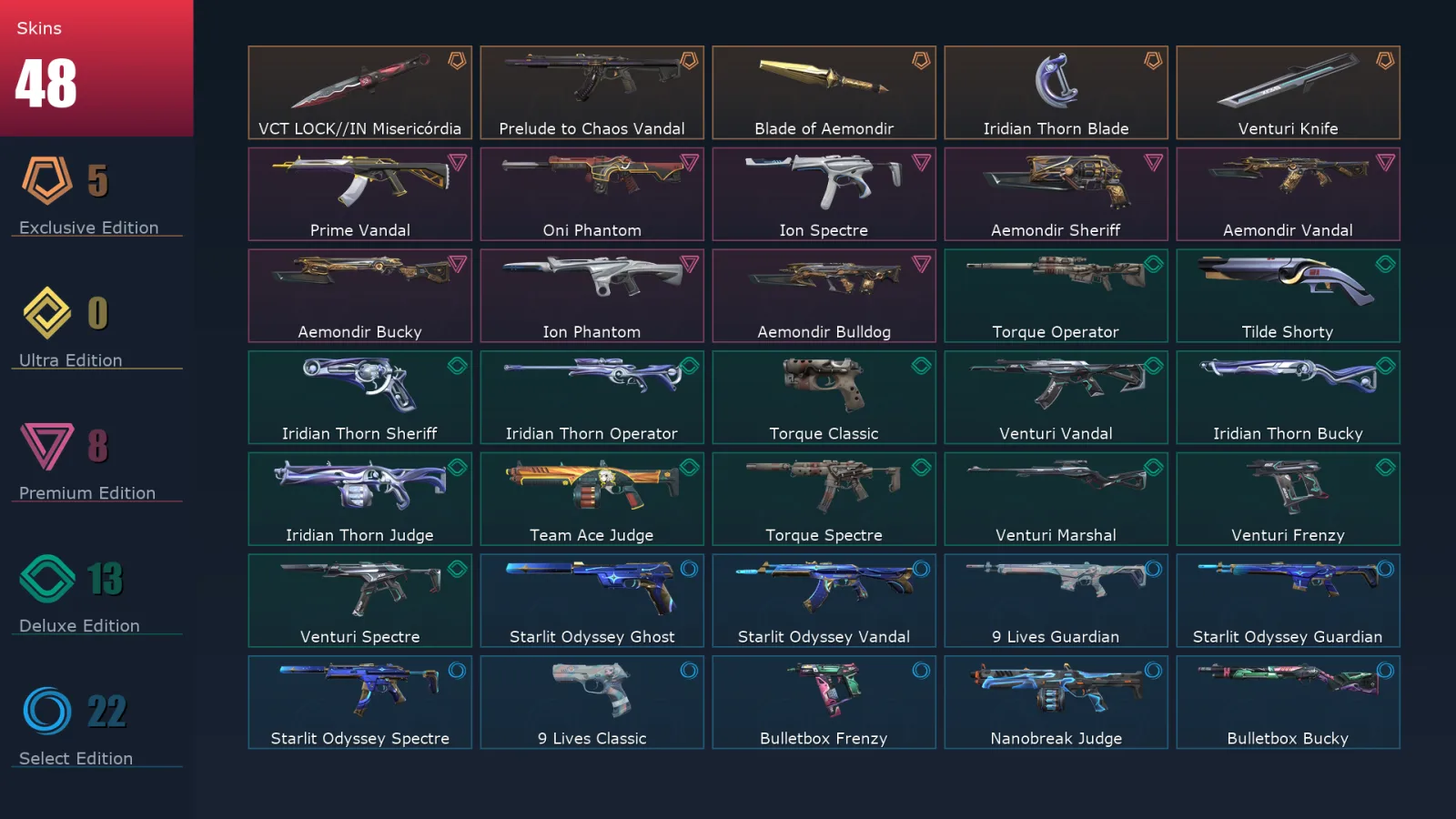 [Valorant] | EU | Level 115 | Platinum 1 | 29 Agents | 48 Skins