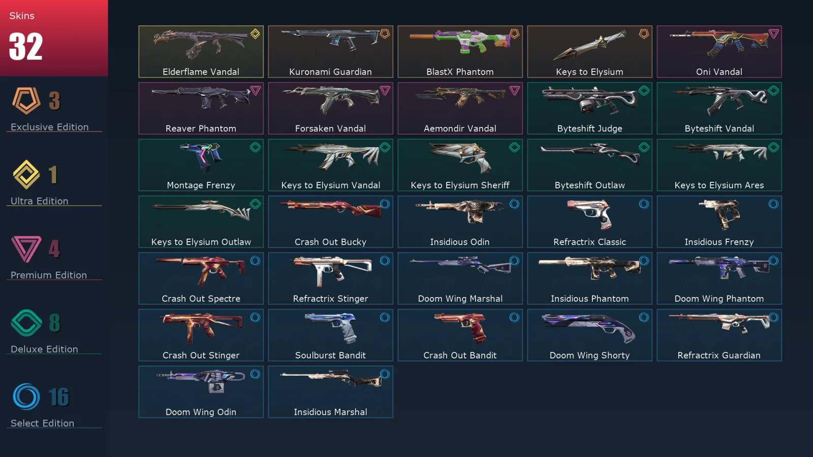 [Valorant] | EU | Level 106 | 29 Agents | 32 Skins
