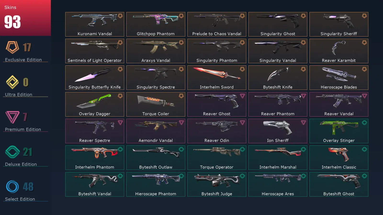 [Valorant] | EU | Level 200 | 29 Agents | 93 Skins
