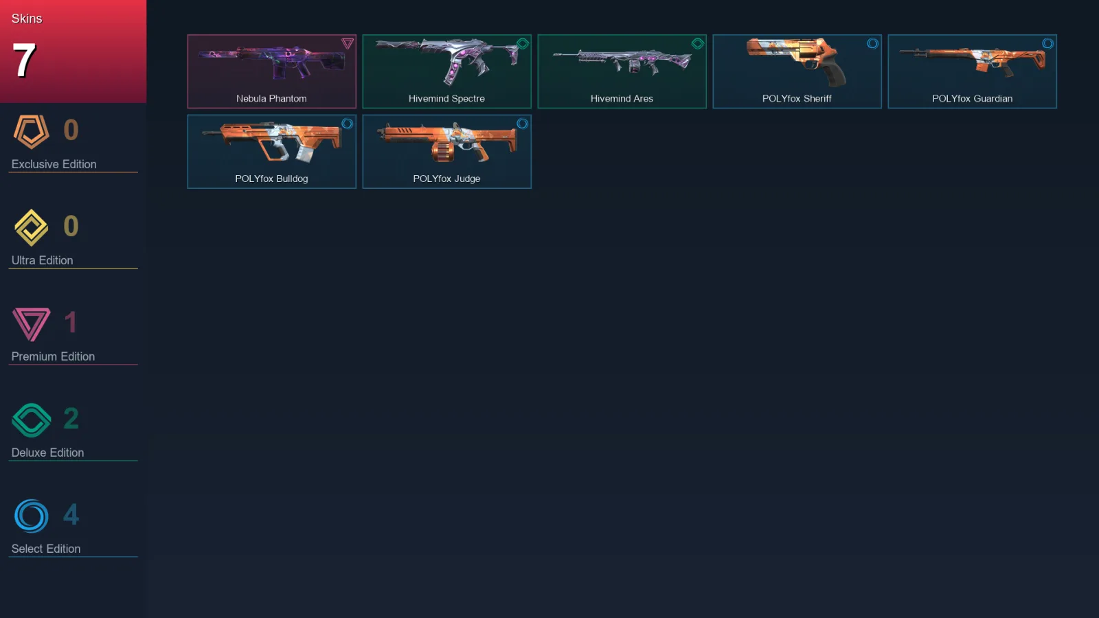 EU | Lv2 | Unranked | 7 Skin | 7 Agent | 9 Buddy — Hivemind Spectre