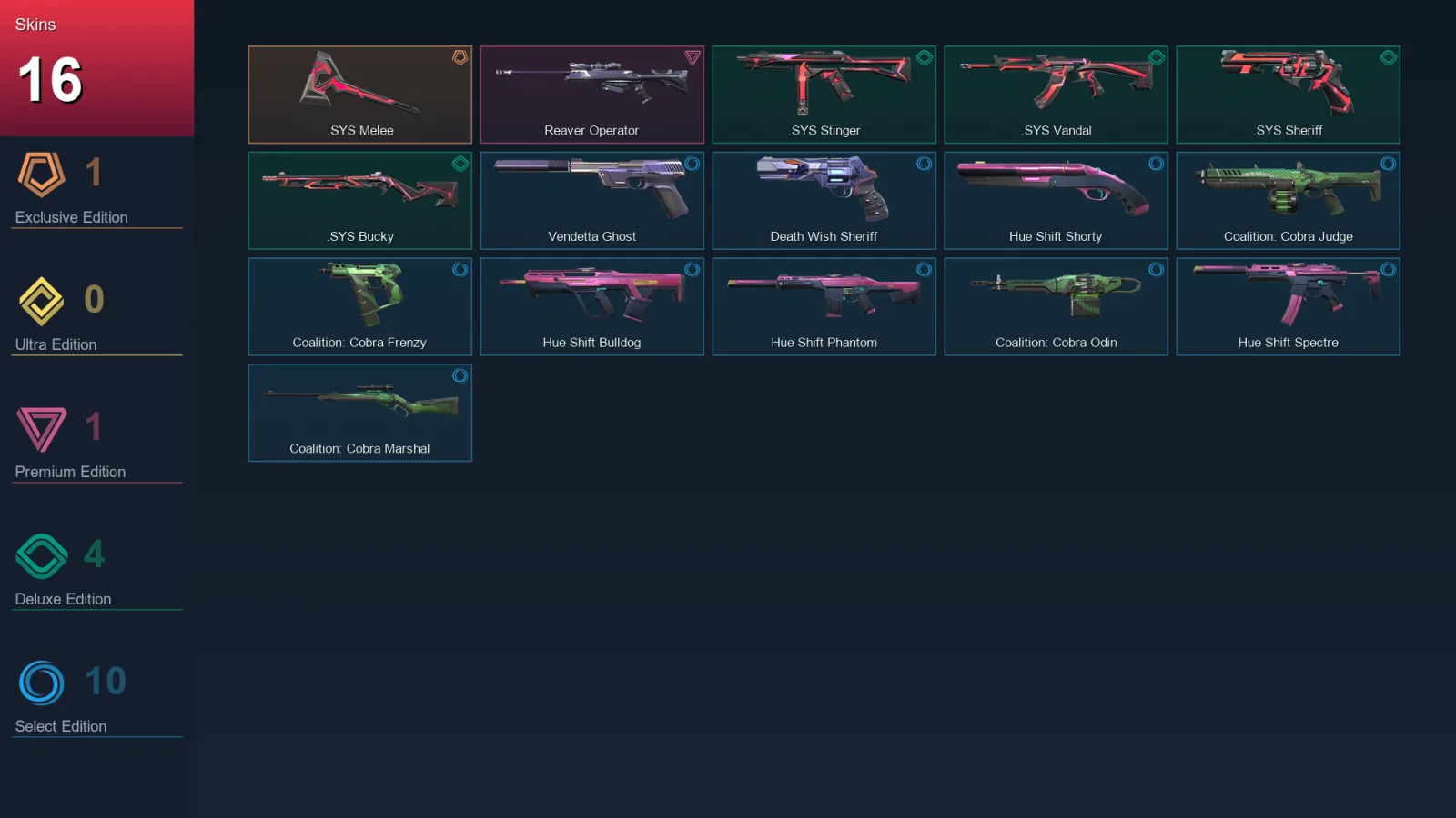 EU | .SYS Melee | Reaver Operator | .SYS Stinger | .SYS Vandal | 16 Skin | 18 Agent | 46 Buddy | Lv69