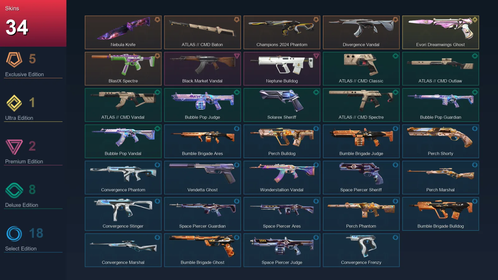 NA | Lv80 | Unranked | 34 Skin | 15 Agent | 41 Buddy — Convergence Frenzy