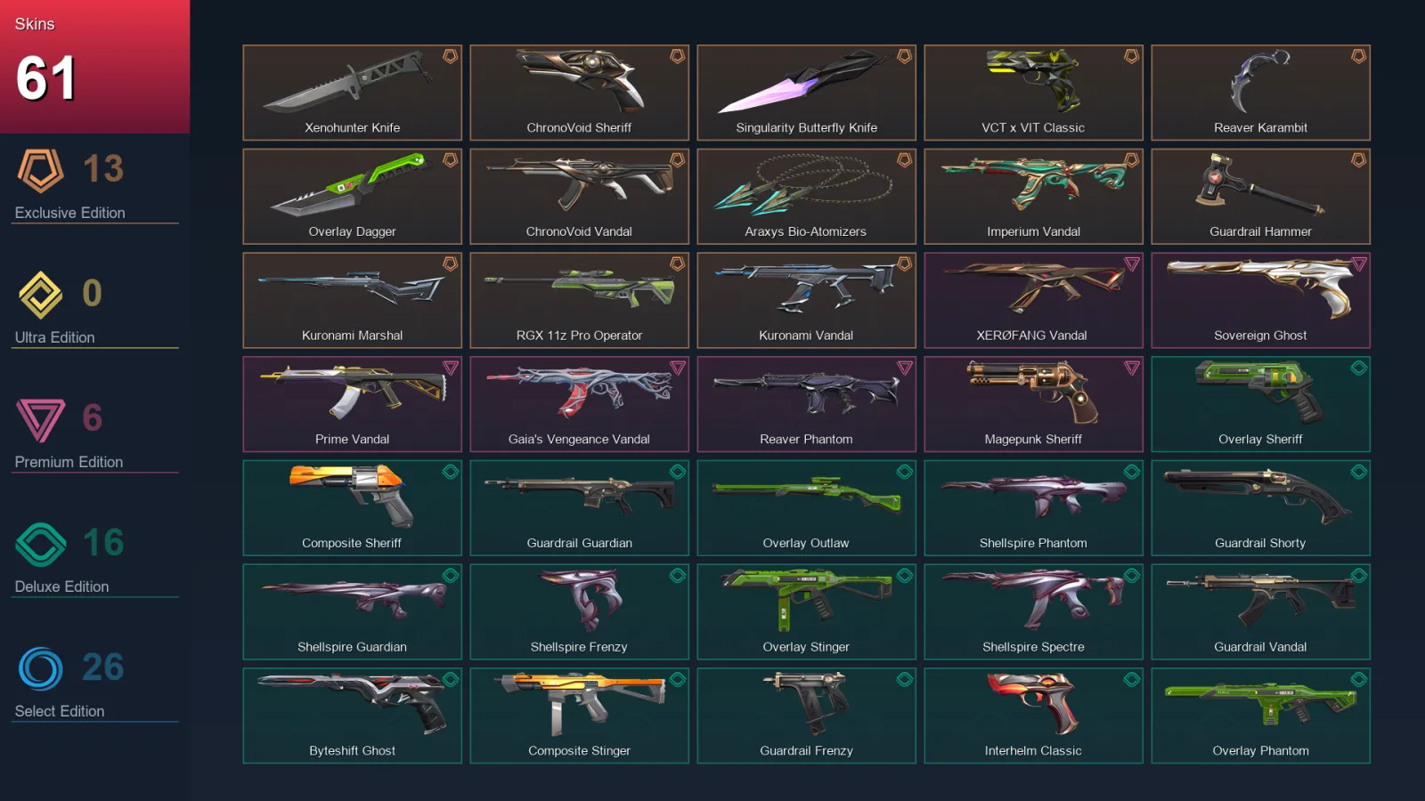 EU | Lv139 | Unranked | 61 Skin | 25 Agent | 67 Buddy