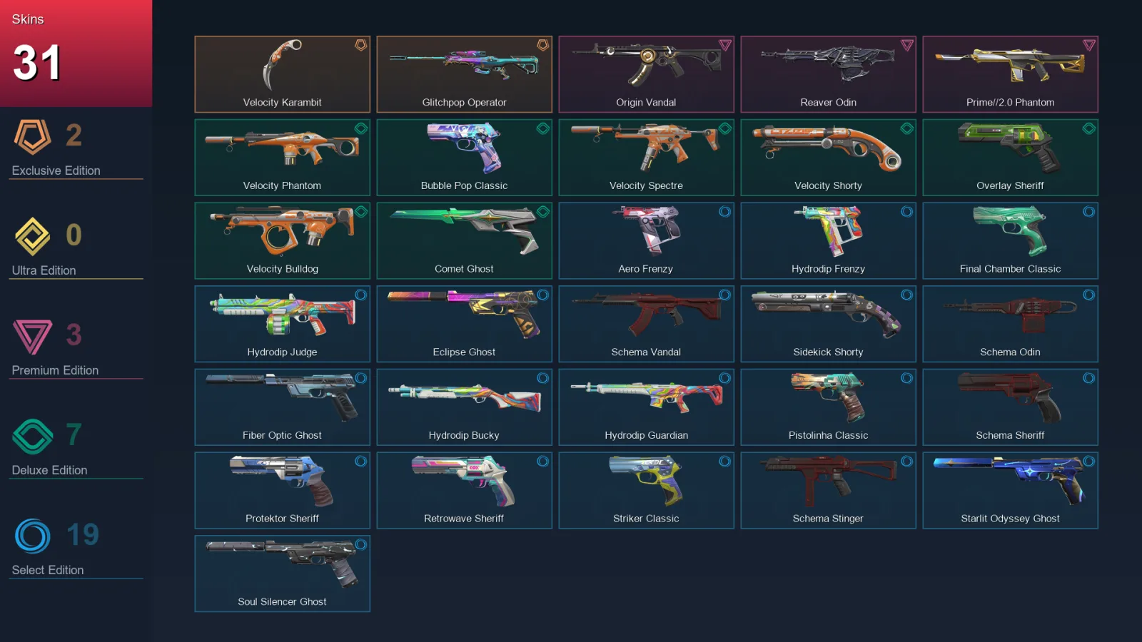 AP | Lv215 | Unranked | 31 Skin | 25 Agent | 84 Buddy
