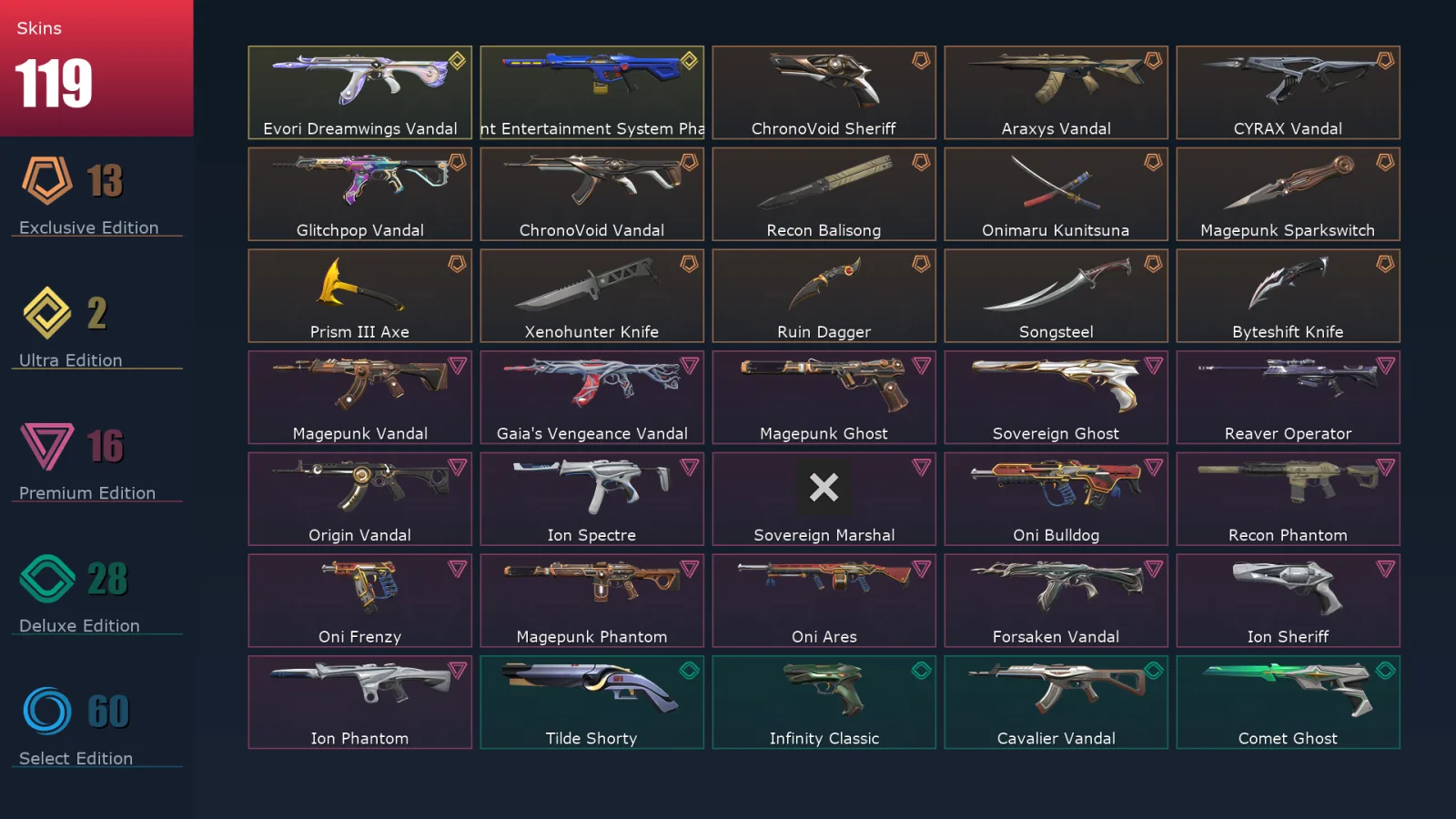[Valorant] | EU | Level 500 | Diamond 2 | 28 Agents | 119 Skins