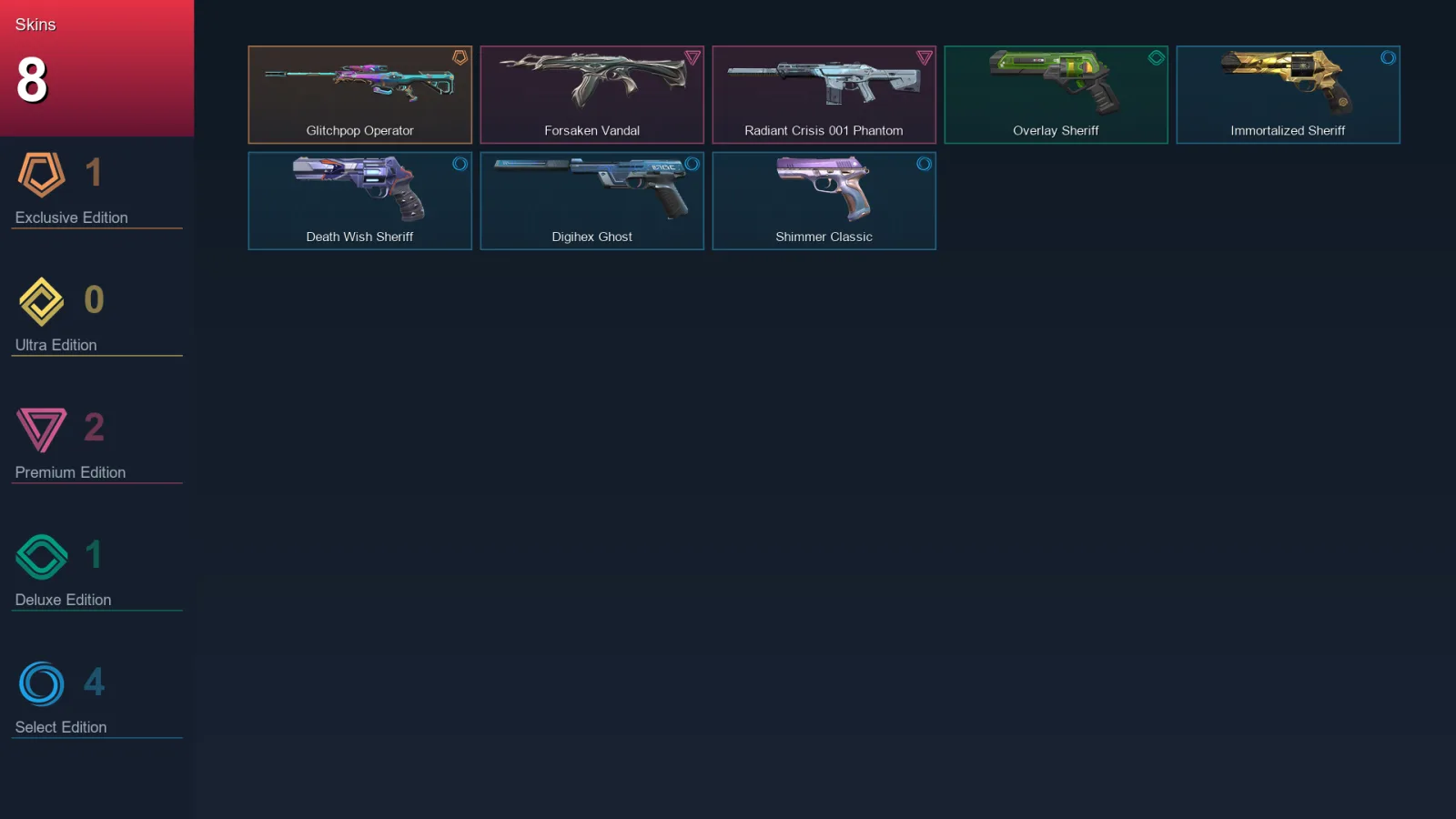 EU | Lv125 | Unranked | 8 Skin | 26 Agent | 49 Buddy