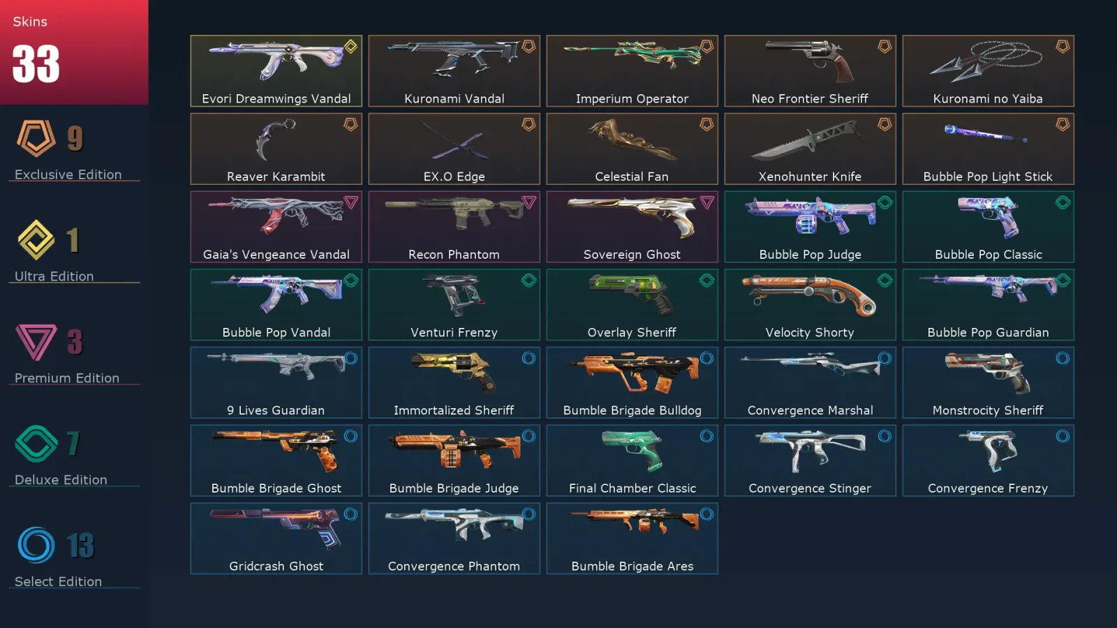 [Valorant] | EU | Level 173 | 29 Agents | 33 Skins
