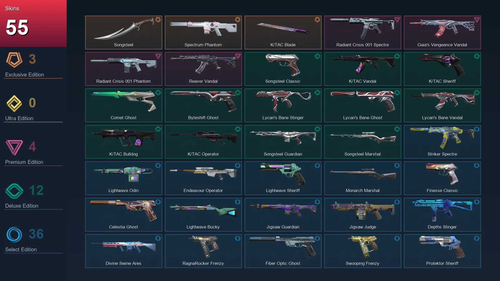 AP | Lv314 | Unranked | 55 Skin | 29 Agent | 127 Buddy