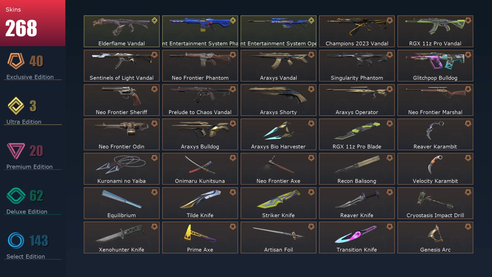 [Valorant] | EU | Level 500 | 28 Agents | 268 Skins