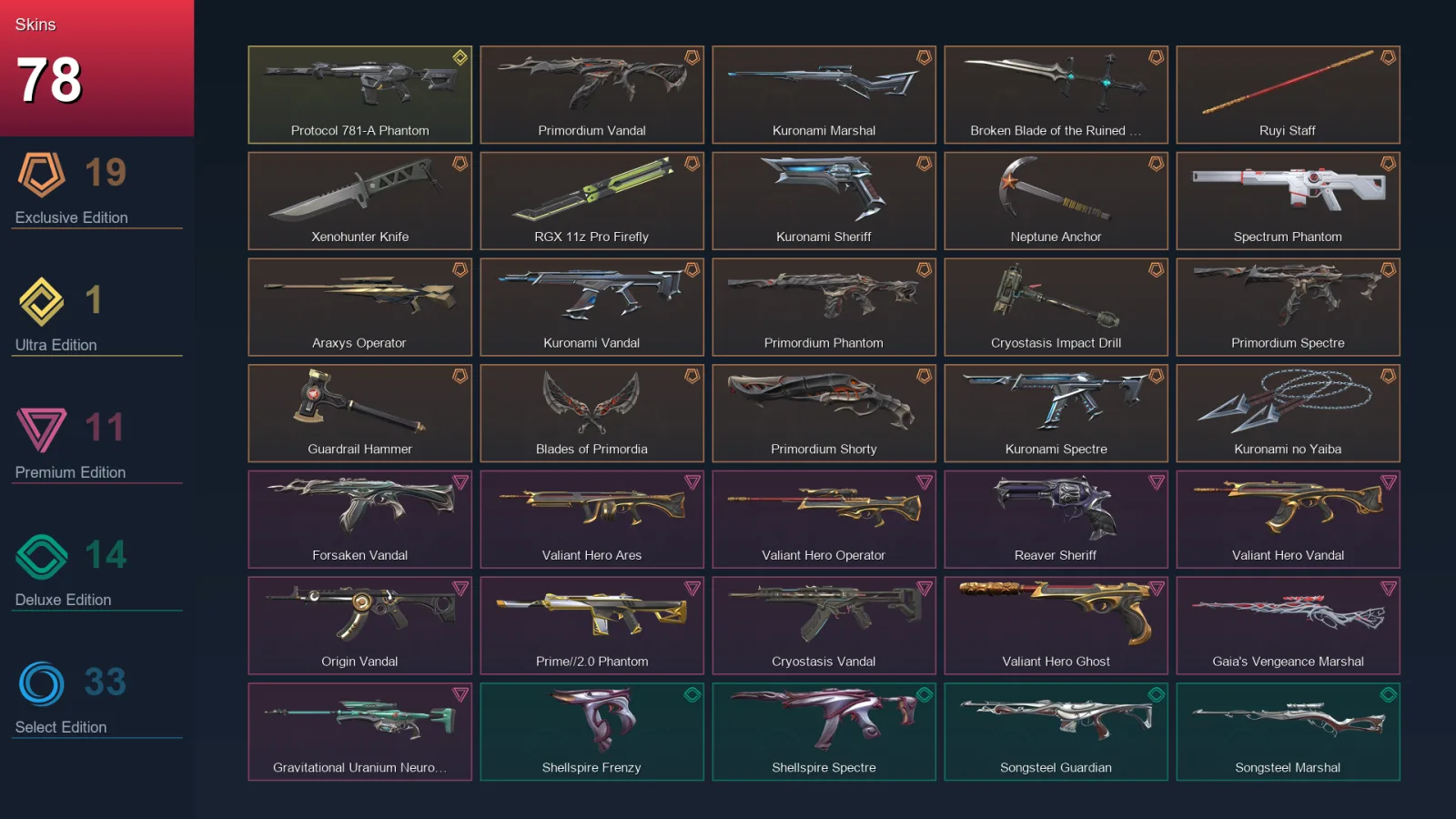AP | Lv78 | Unranked | 78 Skin | 22 Agent | 70 Buddy — Valorant account