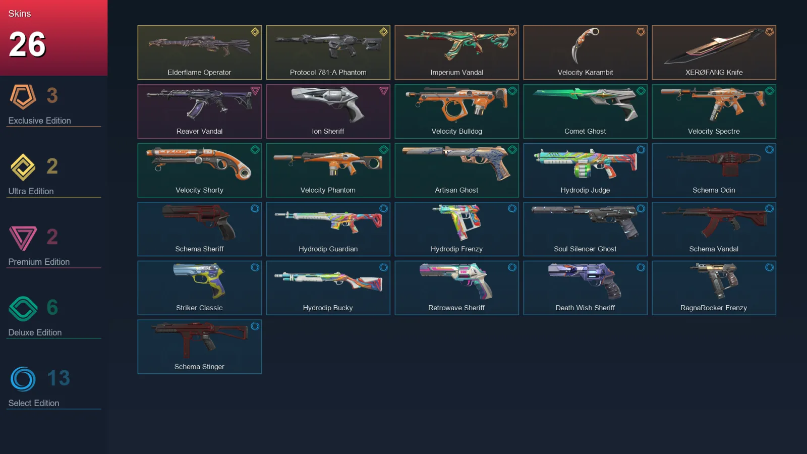 AP | Lv173 | Unranked | 26 Skin | 27 Agent | 67 Buddy — Unranked / Smurf Valorant