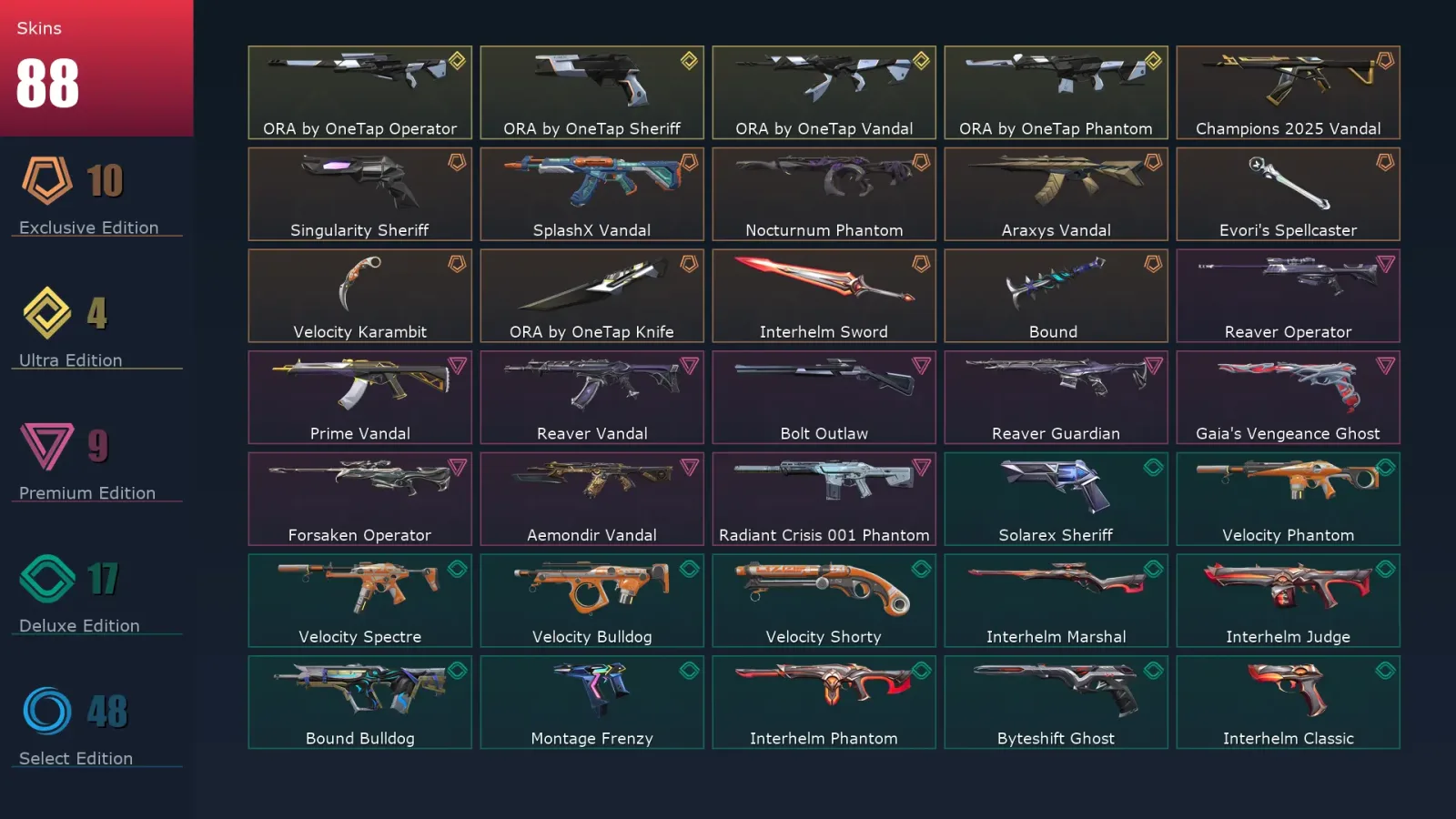 [Valorant] | EU | Level 409 | Gold 3 | 29 Agents | 88 Skins — Valorant account