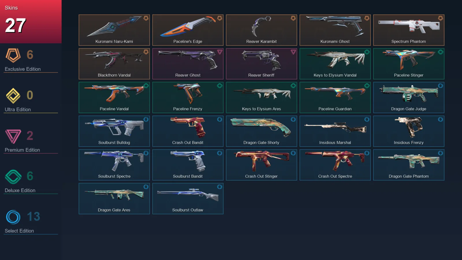EU | Lv28 | Unranked | 27 Skin | 10 Agent | 15 Buddy