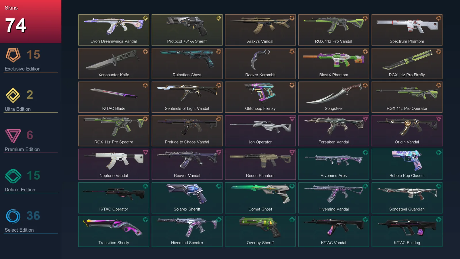 AP | Lv257 | Unranked | 74 Skin | 27 Agent | 132 Buddy