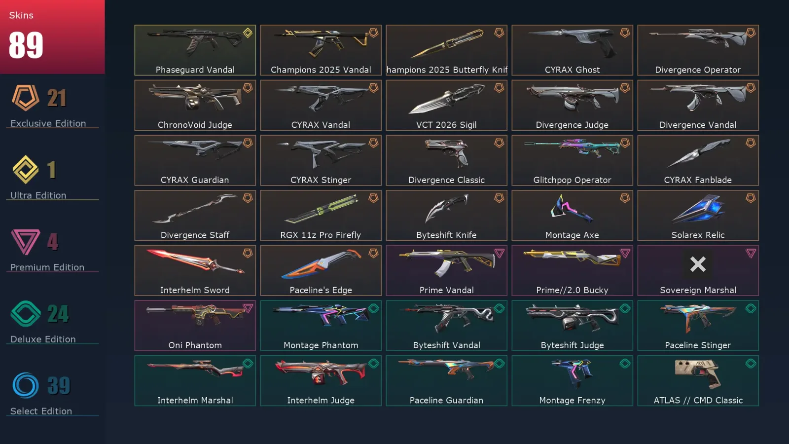 [Valorant] | EU | Level 254 | Diamond 1 | 29 Agents | 89 Skins