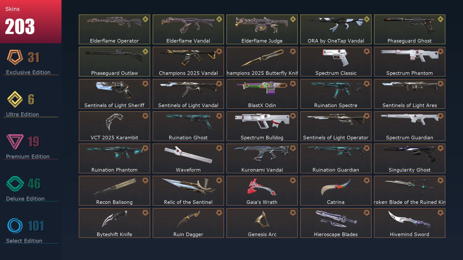 [Valorant] | EU | Level 455 | 28 Agents | 203 Skins