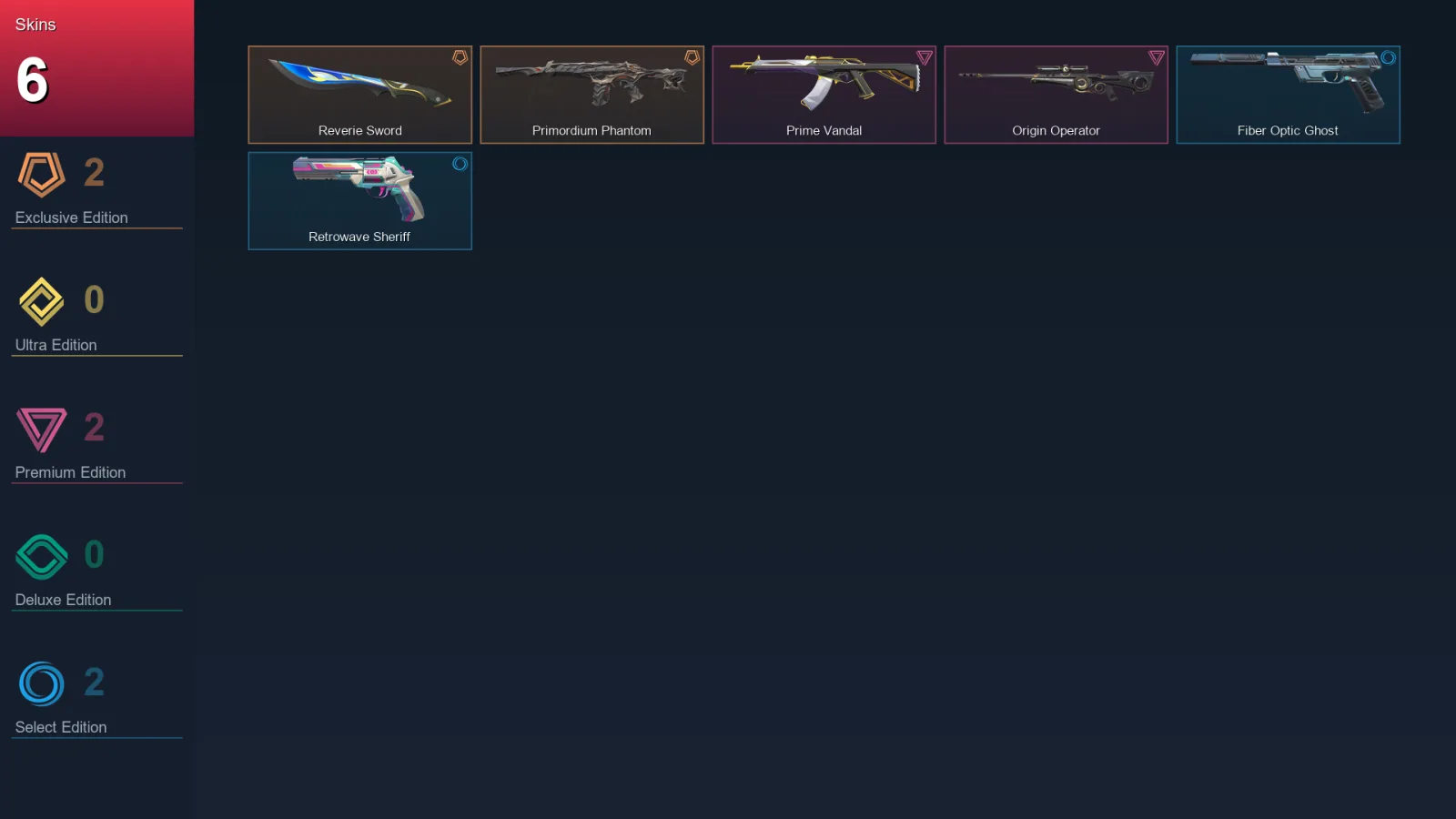 EU | Reverie Sword | Primordium Phantom | Prime Vandal | Origin Operator | 6 Skin | 27 Agent | 42 Buddy | Lv111