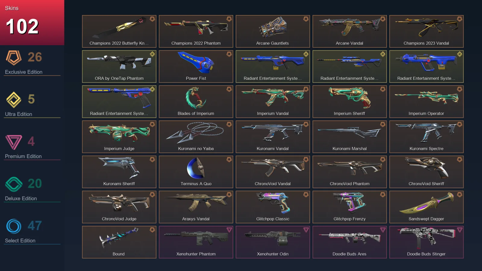 EU | Champions 2022 Butterfly Knife | Champions 2022 Phantom | Arcane Gauntlets | Arcane Vandal | 102 Skin | 28 Agent | 74 Buddy | Lv92