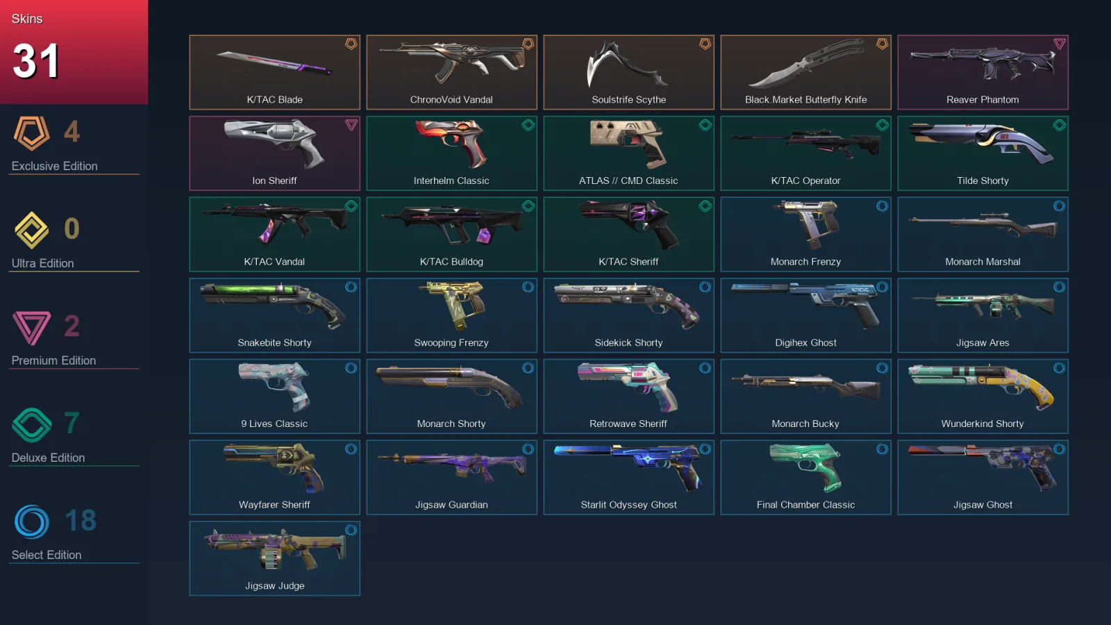 AP | Lv293 | Unranked | 31 Skin | 29 Agent | 129 Buddy