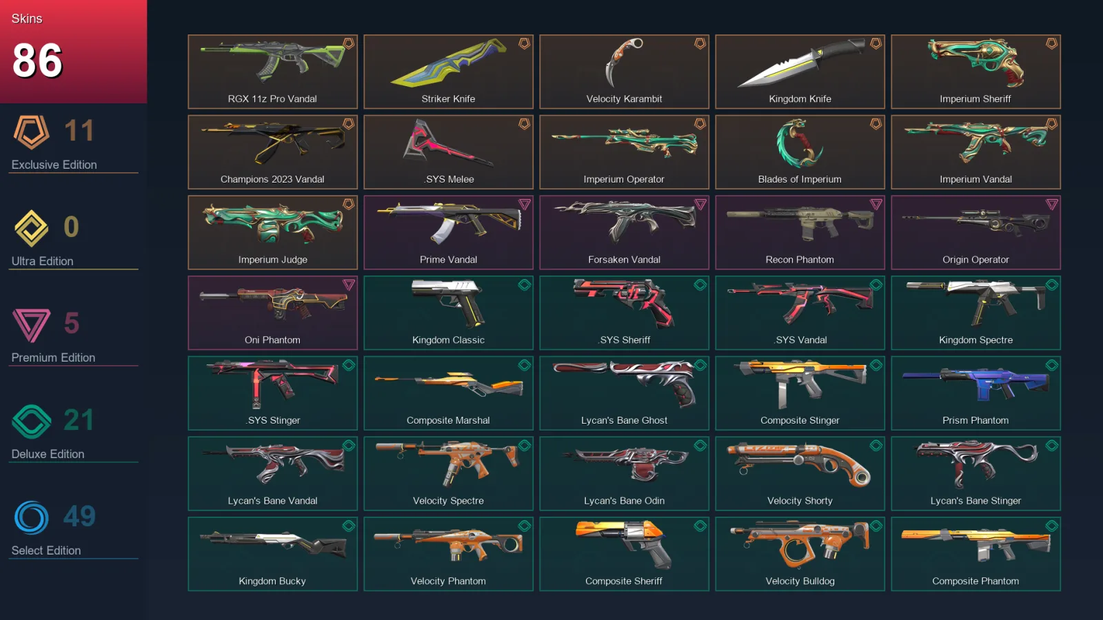 AP | Lv170 | Unranked | 86 Skin | 23 Agent | 107 Buddy