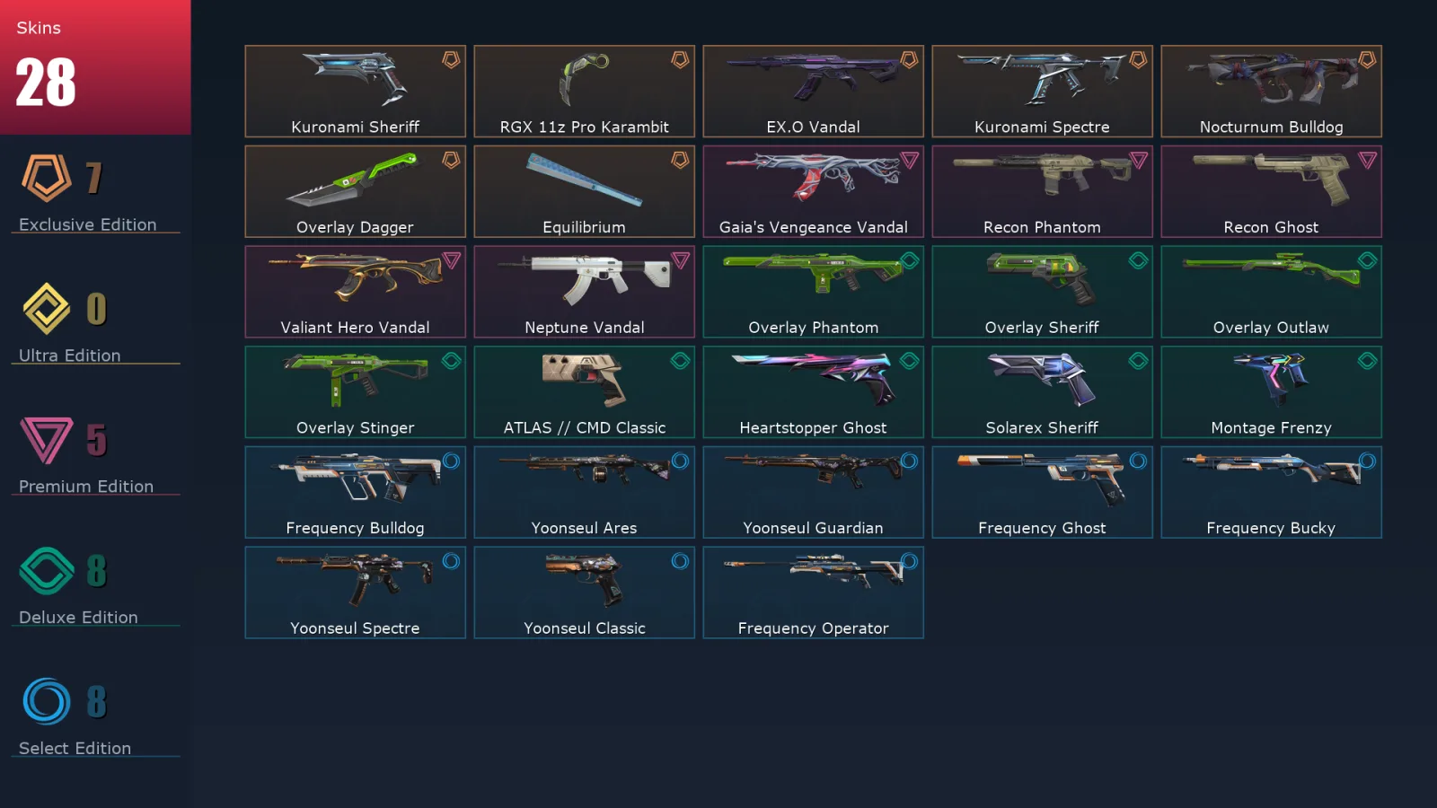 [Valorant] | EU | Level 121 | 29 Agents | 28 Skins