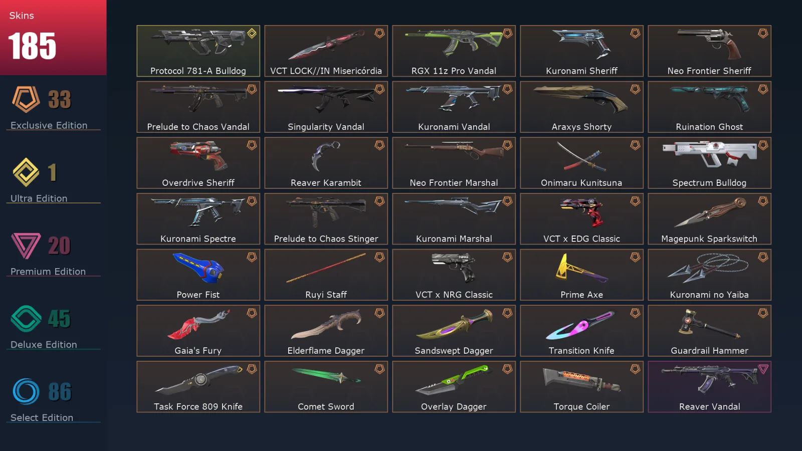 [Valorant] | EU | Level 203 | 27 Agents | 185 Skins