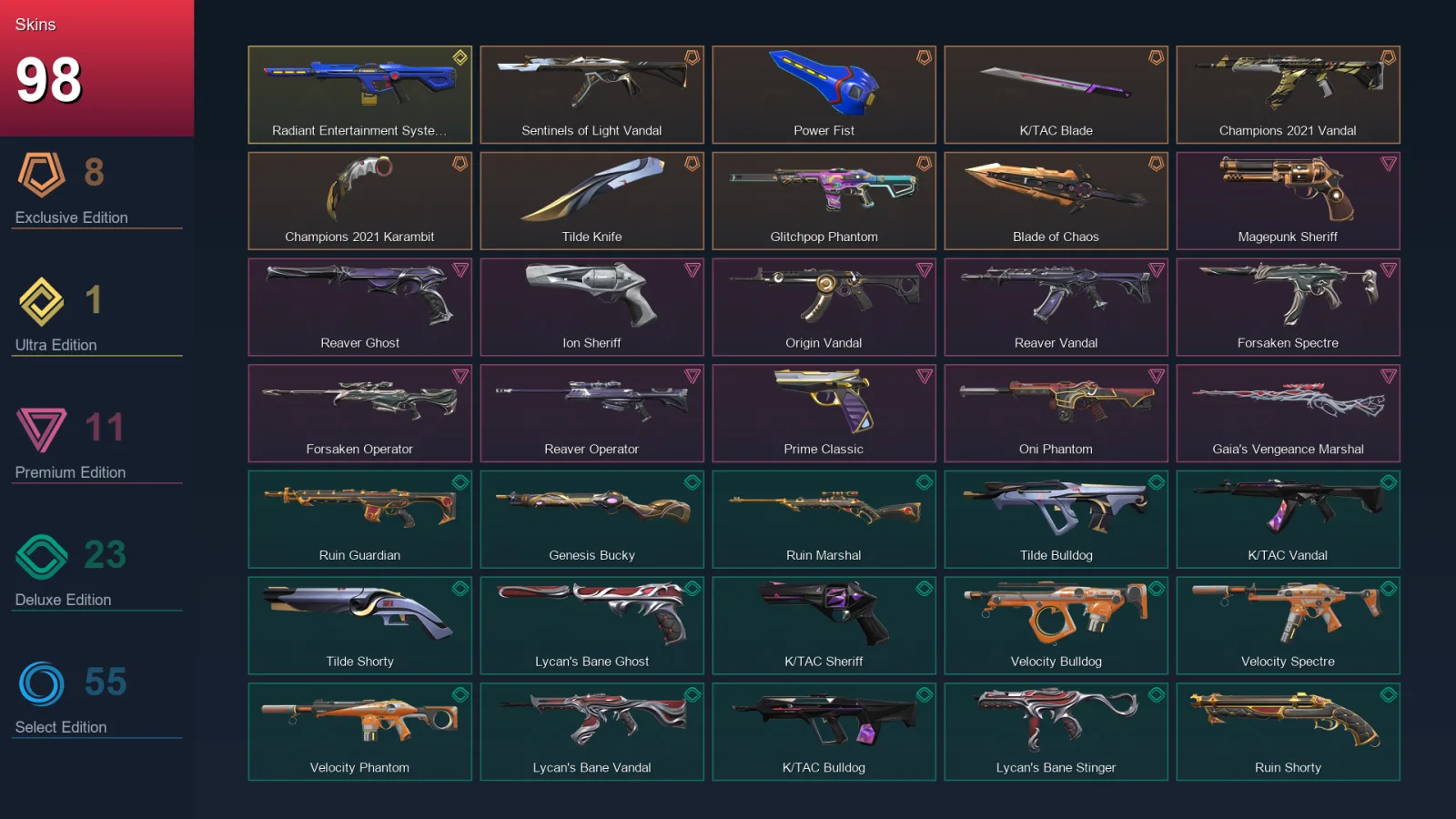 EU | Lv240 | Unranked | 98 Skin | 29 Agent | 134 Buddy