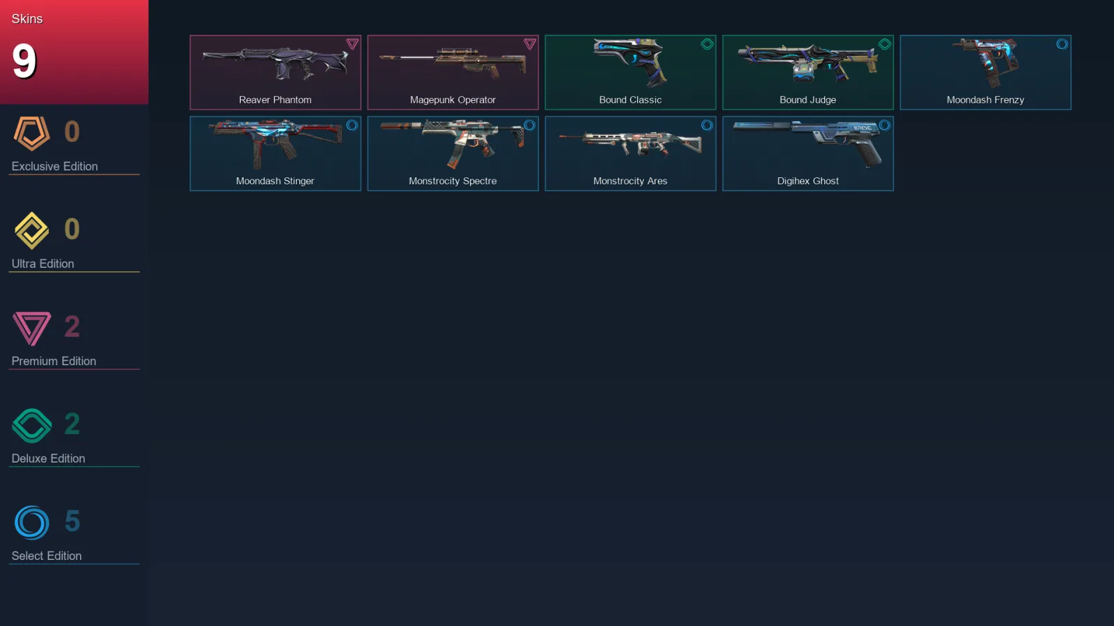 AP | Reaver Phantom | Magepunk Operator | Bound Classic | Bound Judge | 9 Skin | 16 Agent | 14 Buddy | Lv43