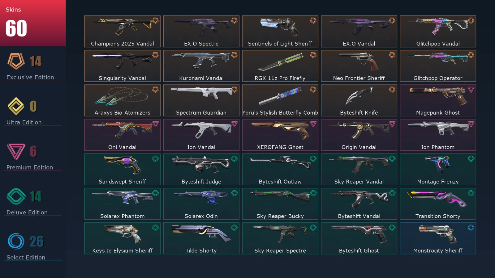 [Valorant] | EU | Level 253 | Platinum 3 | 29 Agents | 62 Skins