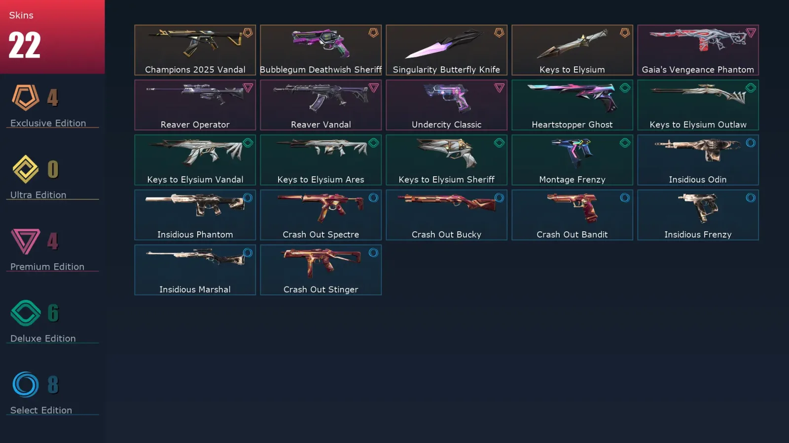 [Valorant] | EU | Level 94 | Platinum 1 | 26 Agents | 22 Skins
