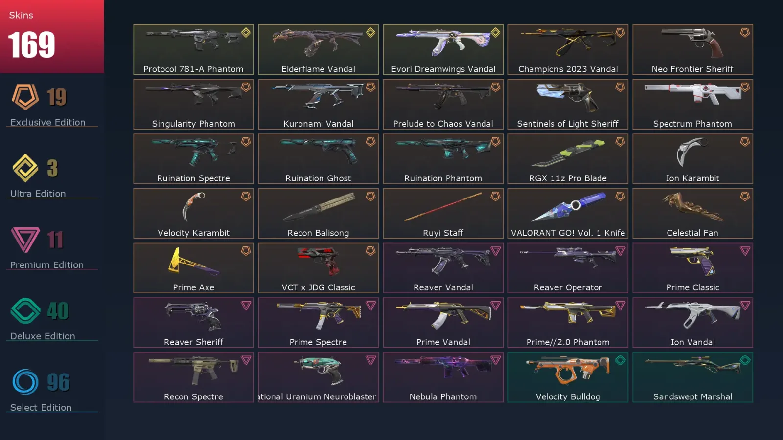 [Valorant] | EU | Level 201 | 25 Agents | 169 Skins — Valorant account